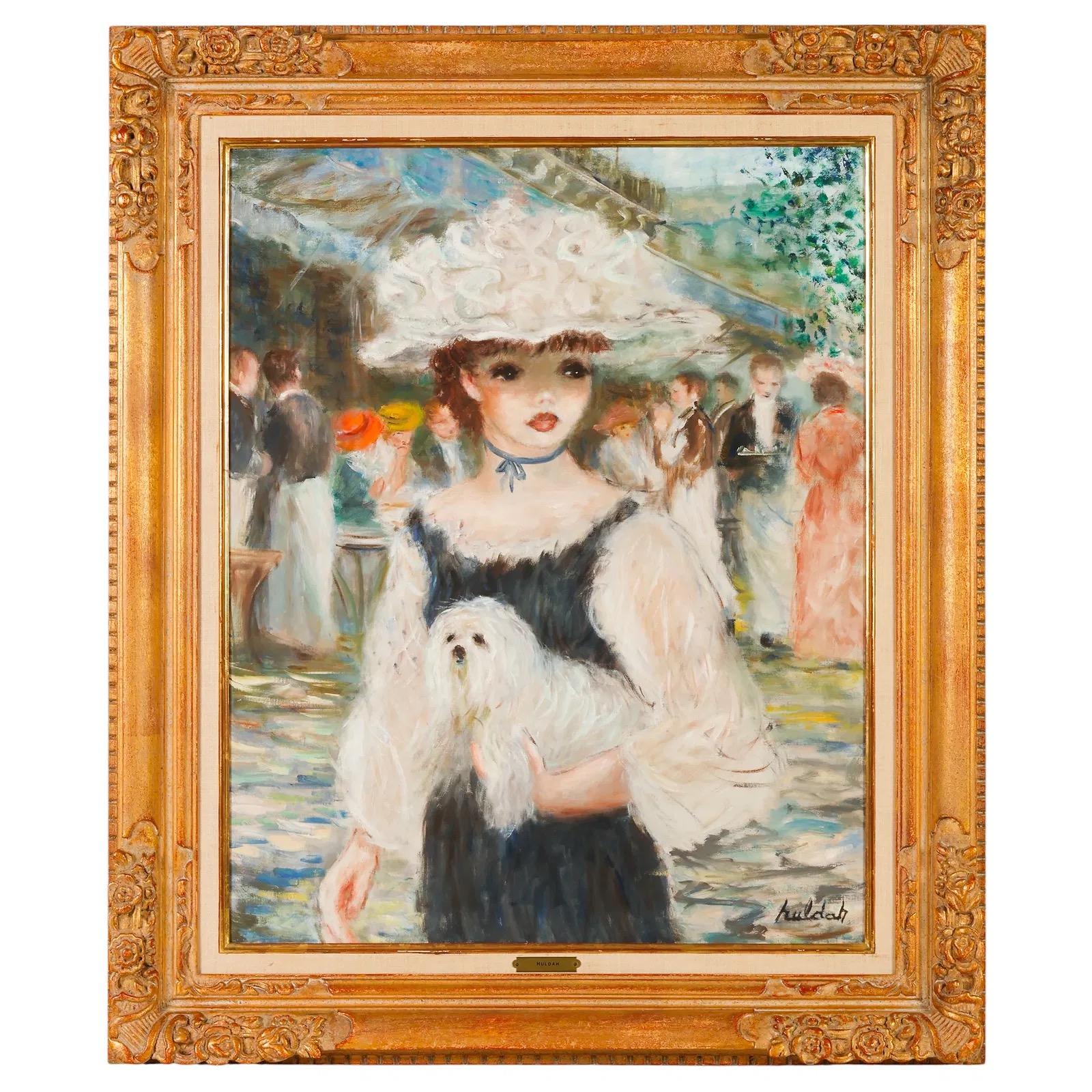 Cherry Jeffe Huldah Figurative Painting – Gemächlicher Spaziergang mit einem Hund – Öl auf Leinwand, impressionistisch, gerahmt, signiert, 31 x 25