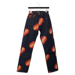 Cherry LA Heart Print Relaxed Five Pocket Indigo Denim Jeans