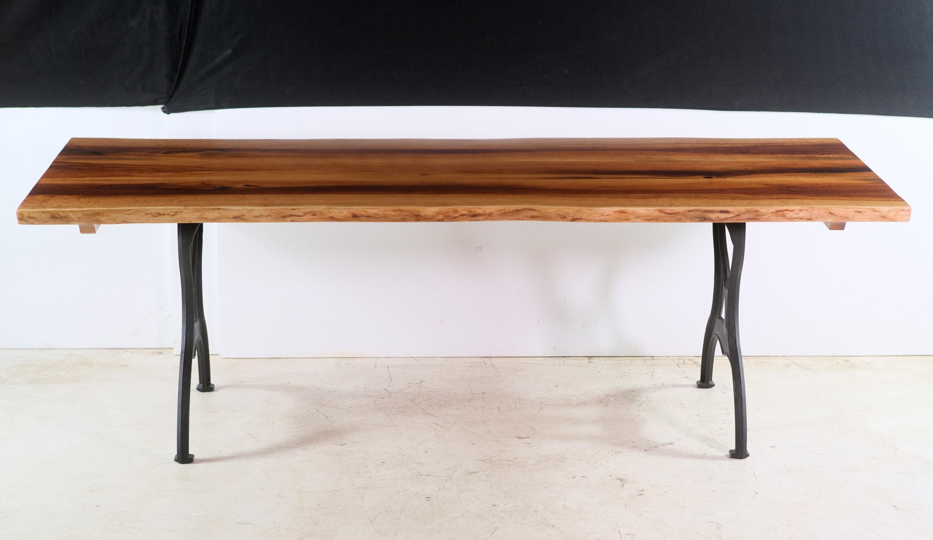 Contemporary Solid Cherry Live Edge Dining Table Industrial Iron Brooklyn, NY Legs For Sale