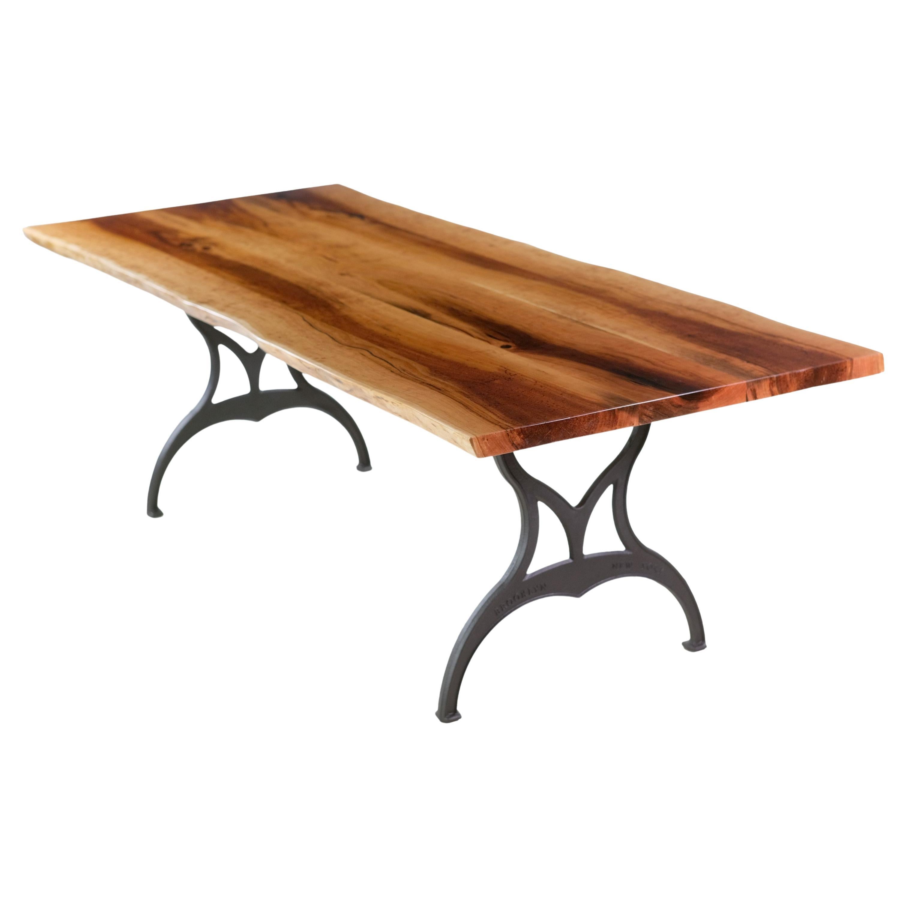 Solid Cherry Live Edge Dining Table Industrial Iron Brooklyn, NY Legs For Sale