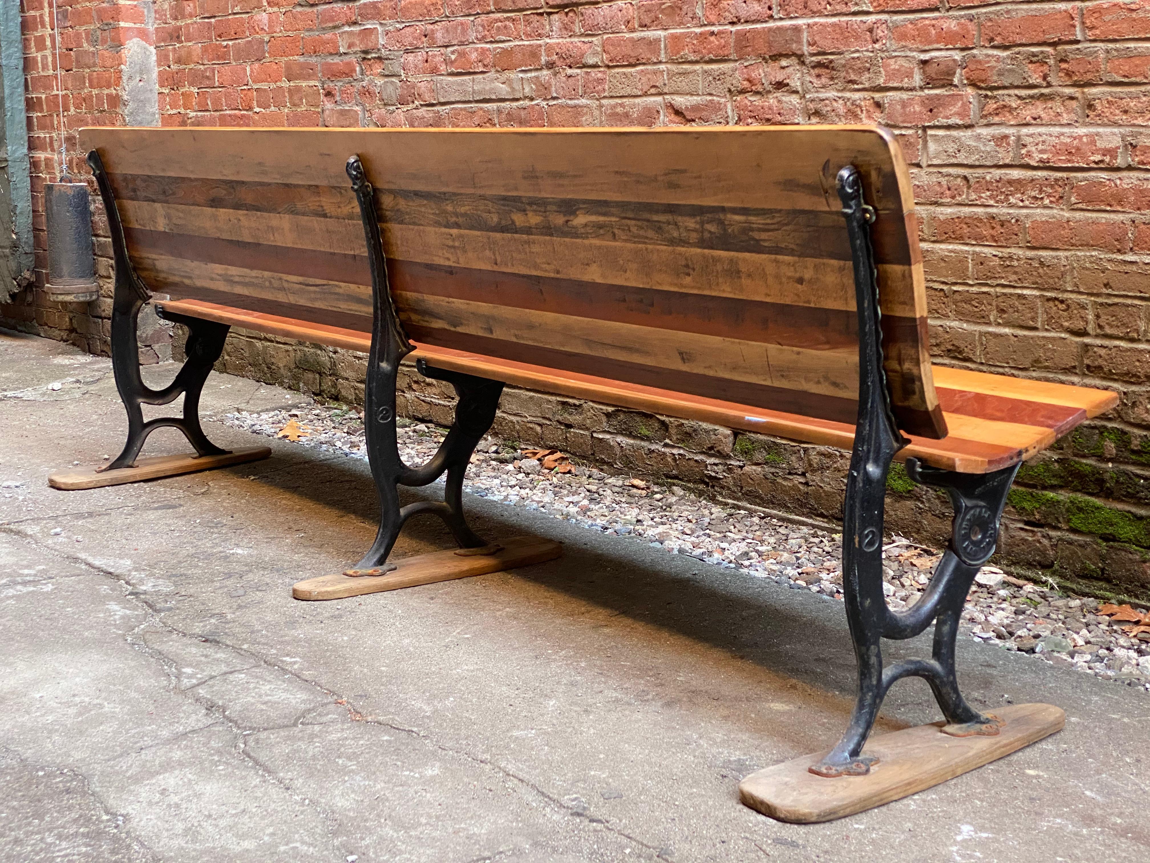 Early 20th Century Cherry, Maple and Iron Depot Bench