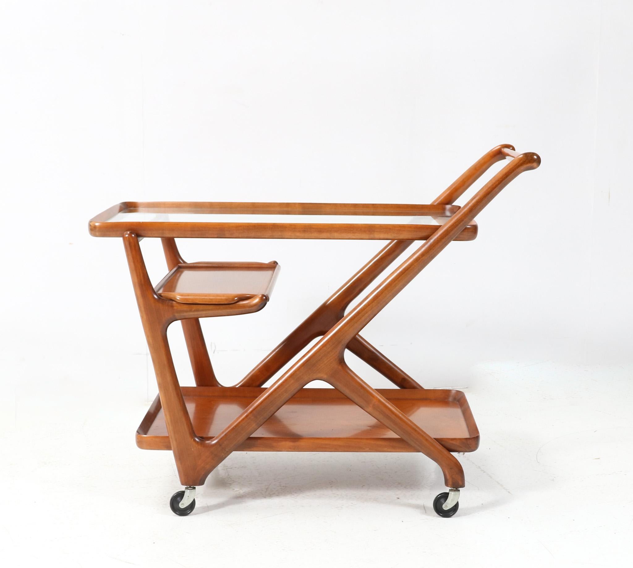 Italian Cherry Mid-Century Modern Trolley or Bar Cart by Cesare Lacca for Cassina, 1950s