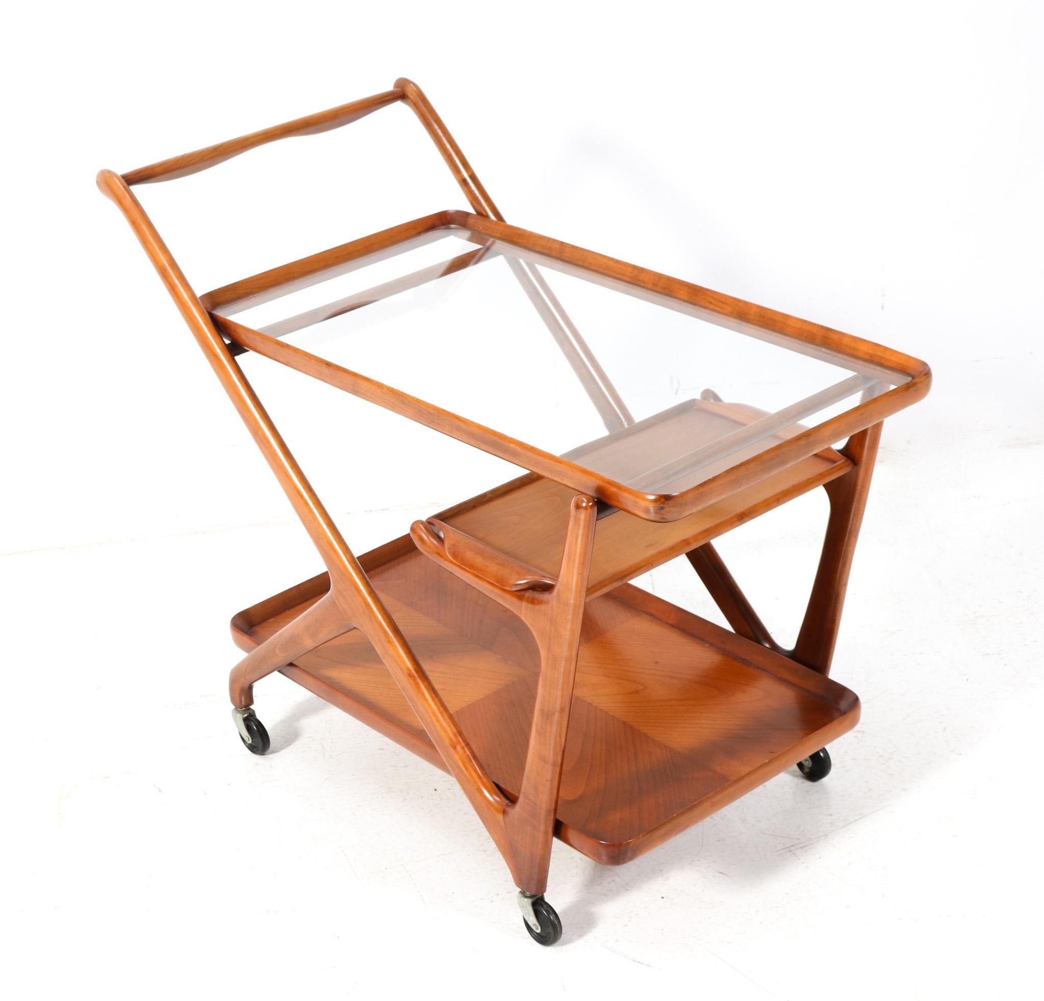 Cherry Mid-Century Modern Trolley or Bar Cart by Cesare Lacca for Cassina, 1950s 1