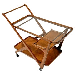 Vintage Walnut Mid-Century Modern Trolley or Bar Cart by Cesare Lacca for Cassina, 1950s