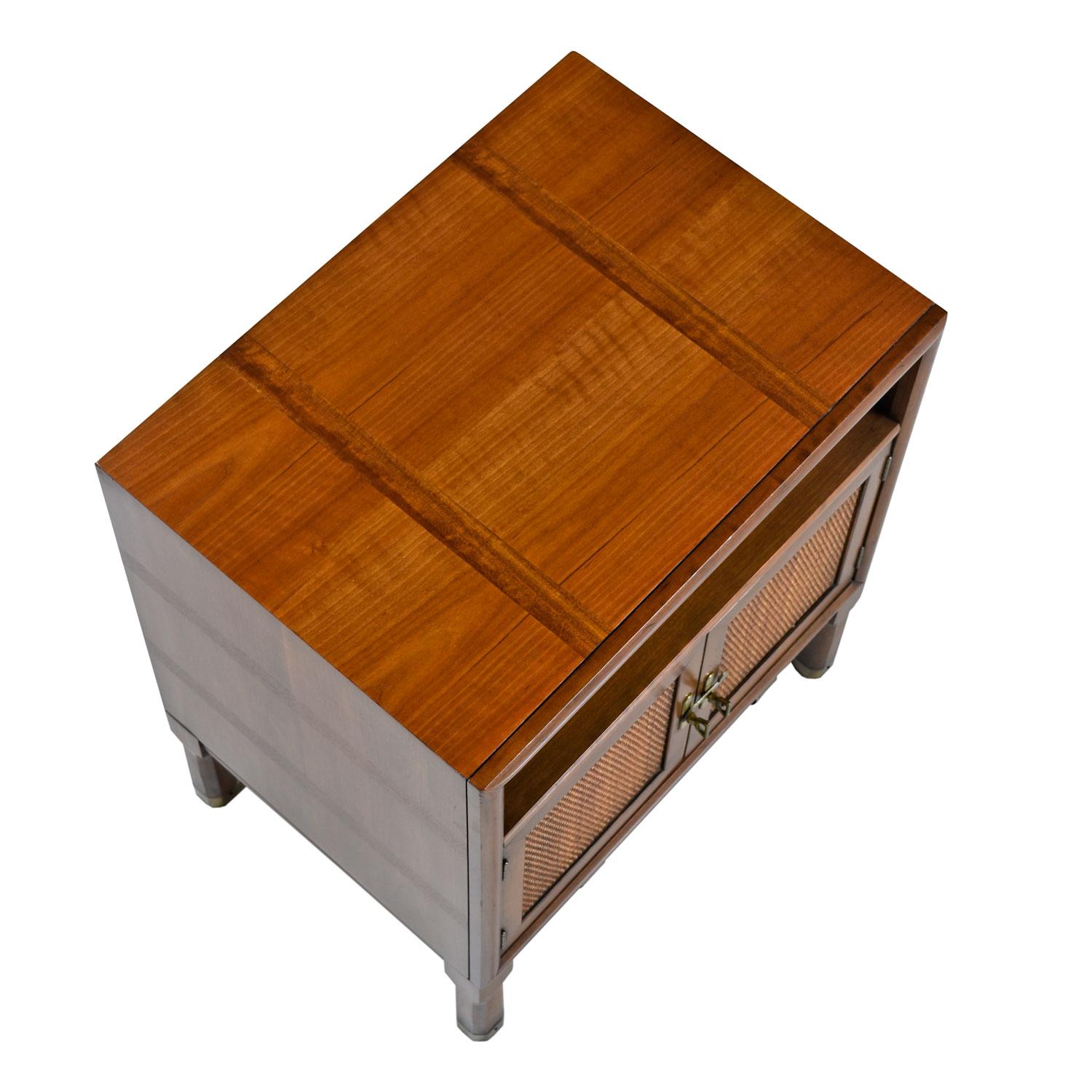 American Cherry & Olive Wood Inlay Thomasville Campaign Talisman Nightstand End Tables