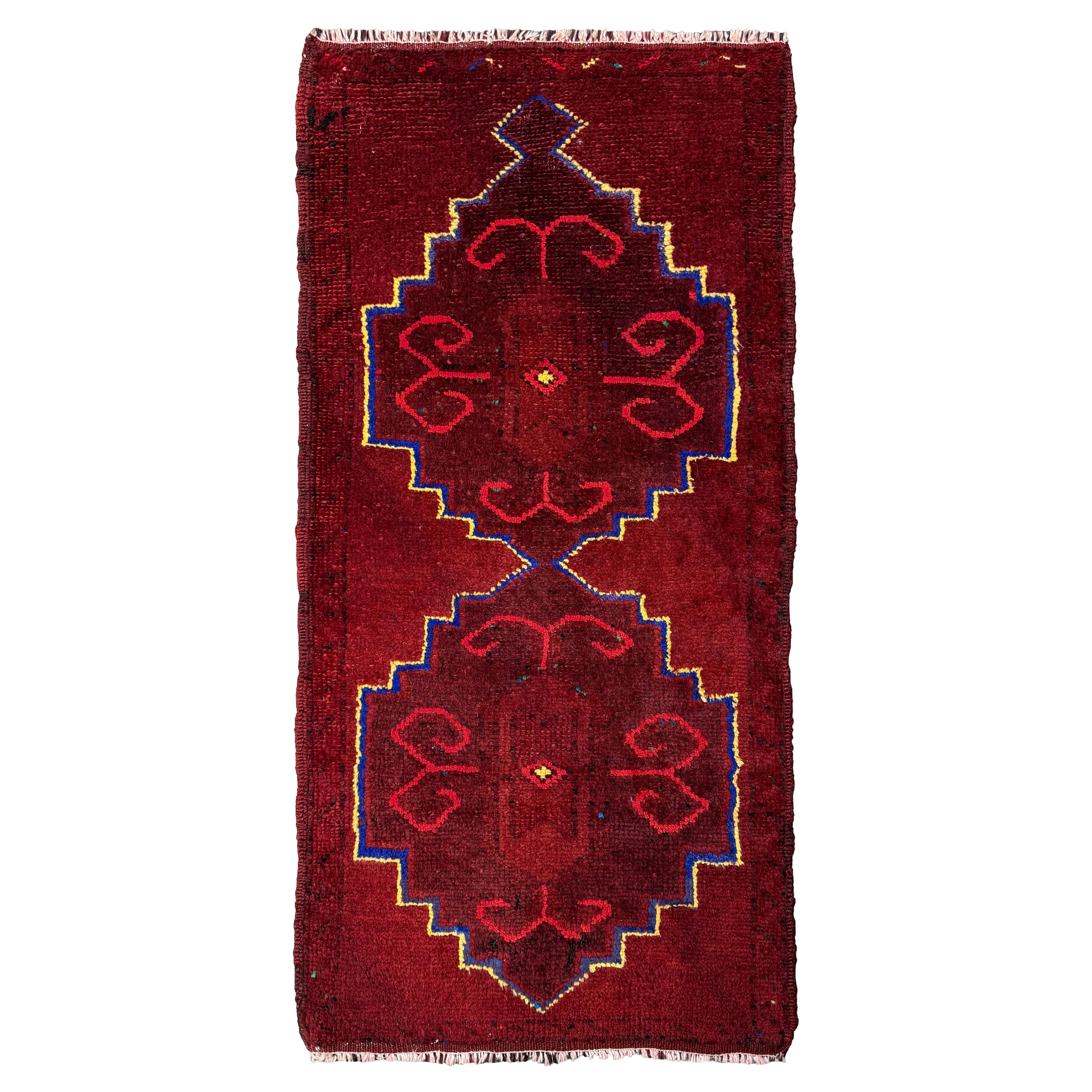 Kirschenroter anatolischer Mini-Teppich - • Vintage Türkische Badematte / Fußmatte - • 20"×30"