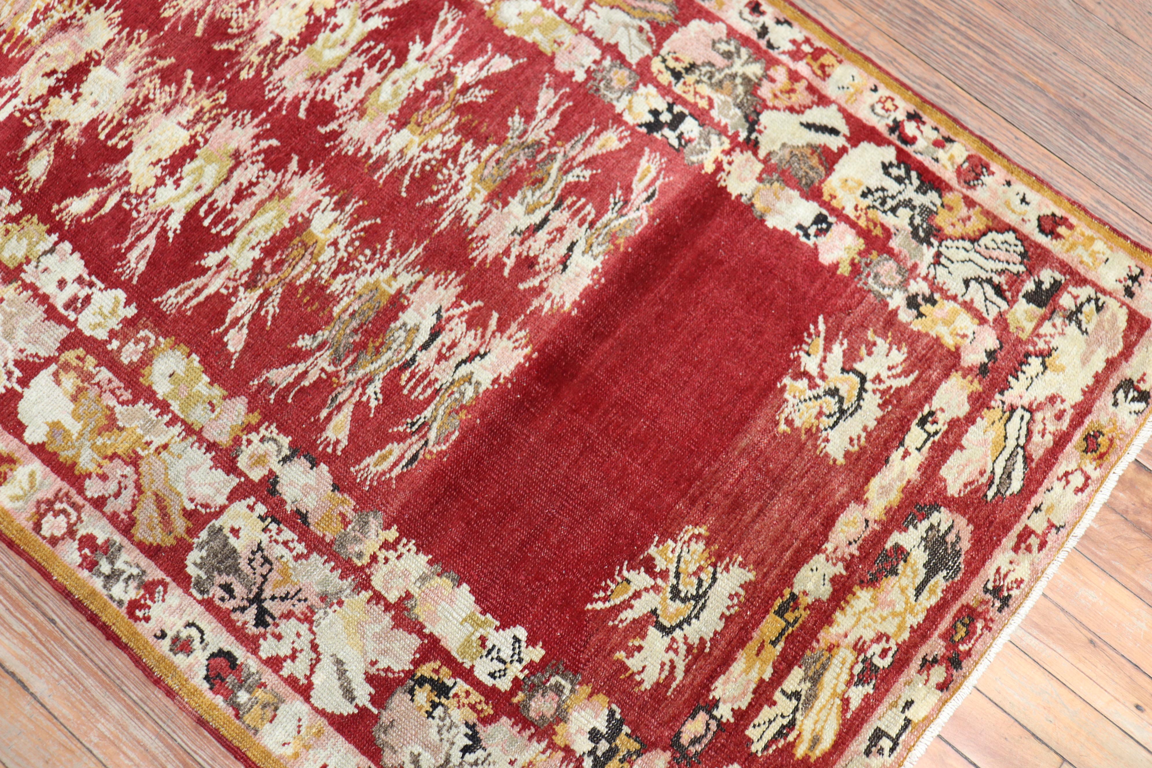 Hand-Woven Cherry Red Antique Turkish Melas Rug, Early 20th Century For Sale