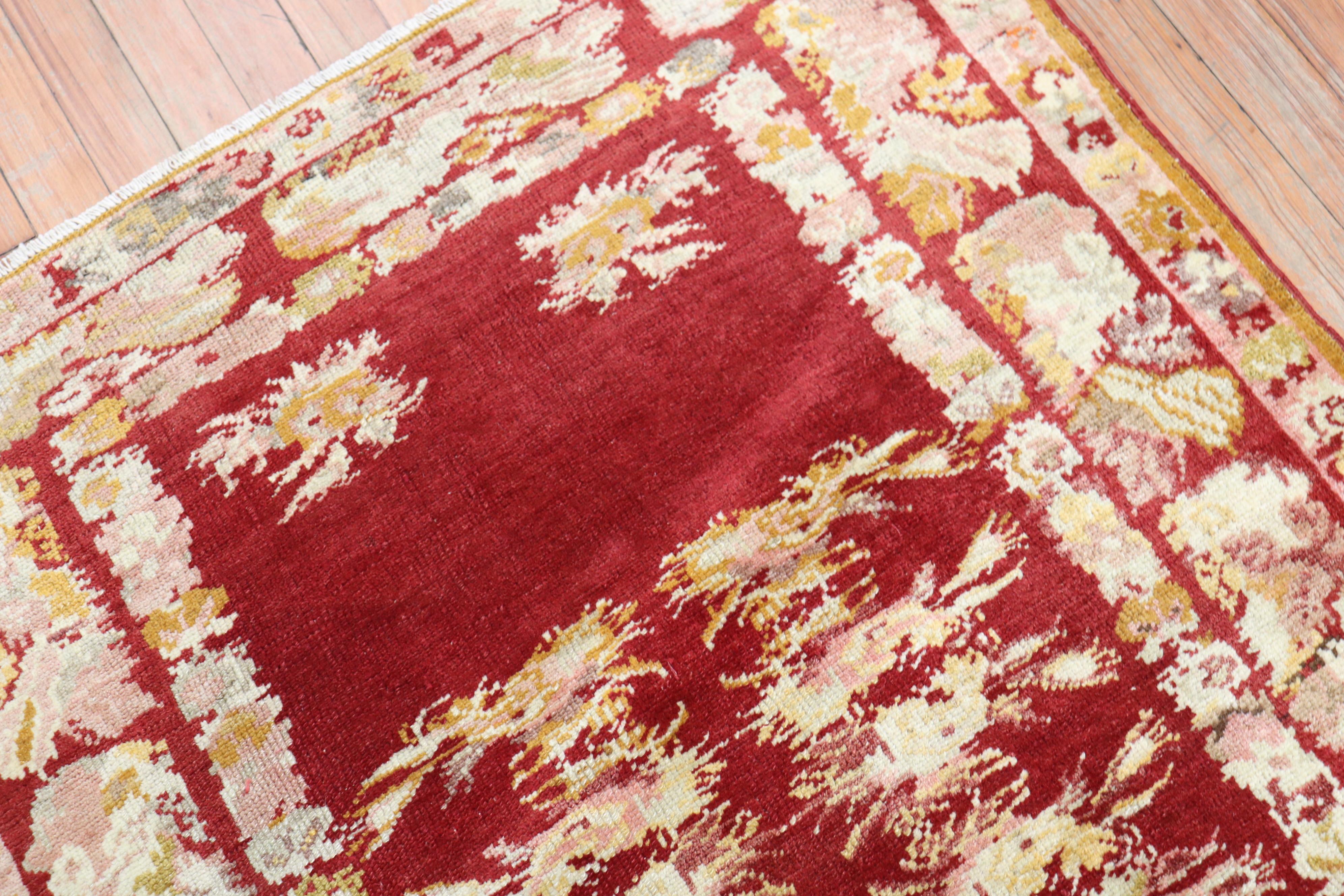 Cherry Red Antique Turkish Melas Rug, Early 20th Century For Sale 3