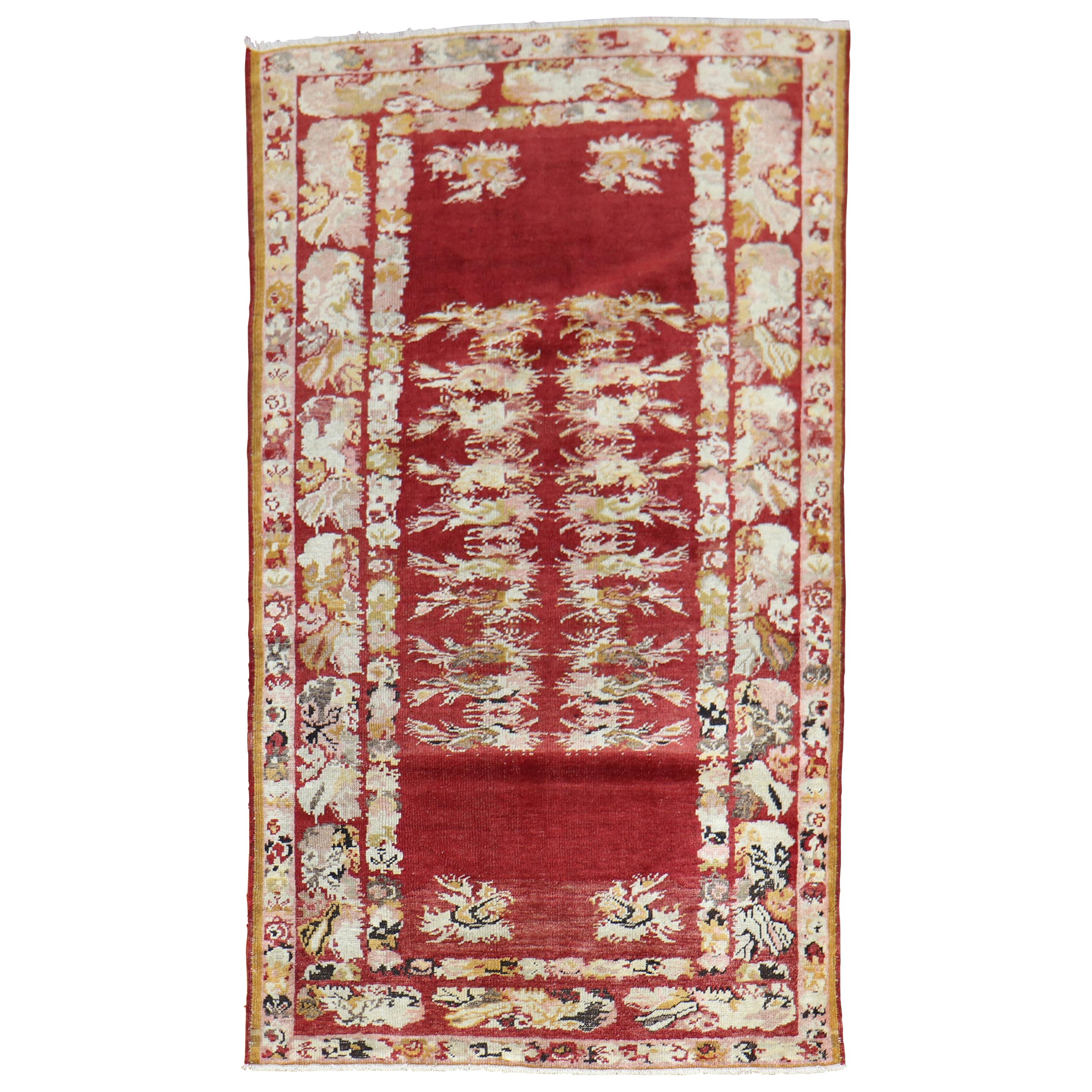 Cherry Red Antique Turkish Melas Rug, Early 20th Century For Sale