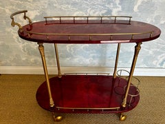 Cherry-Red Bar Cart by Aldo Tura, Italy, 1960's, Hollywood Regency