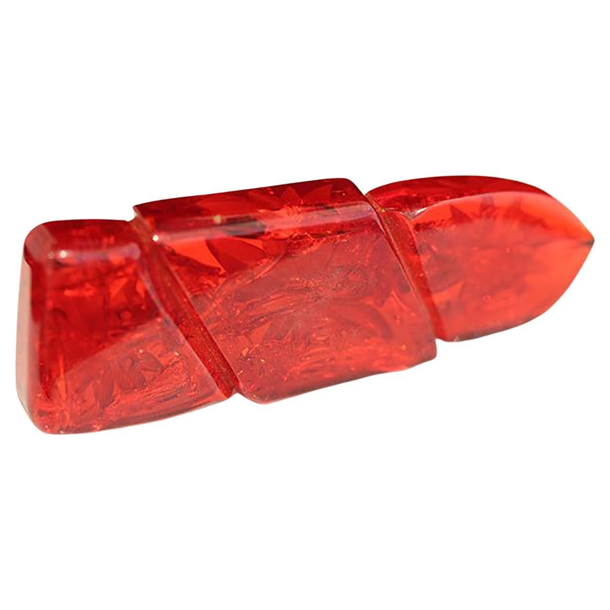 Cherry Red, carved Bakelite brooch with Fern, C1930's For Sale