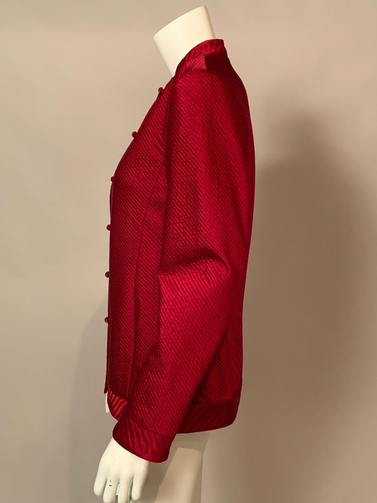 Cherry Red Diagonally Quilted Silk Jacket For Sale at 1stDibs