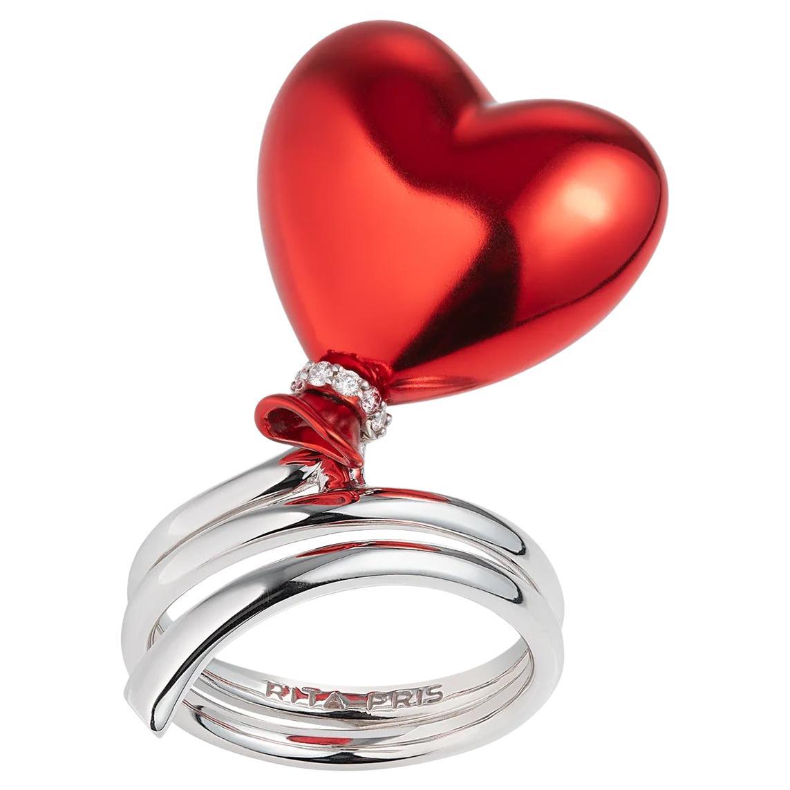 Anello a palloncino con cuore rosso ciliegia