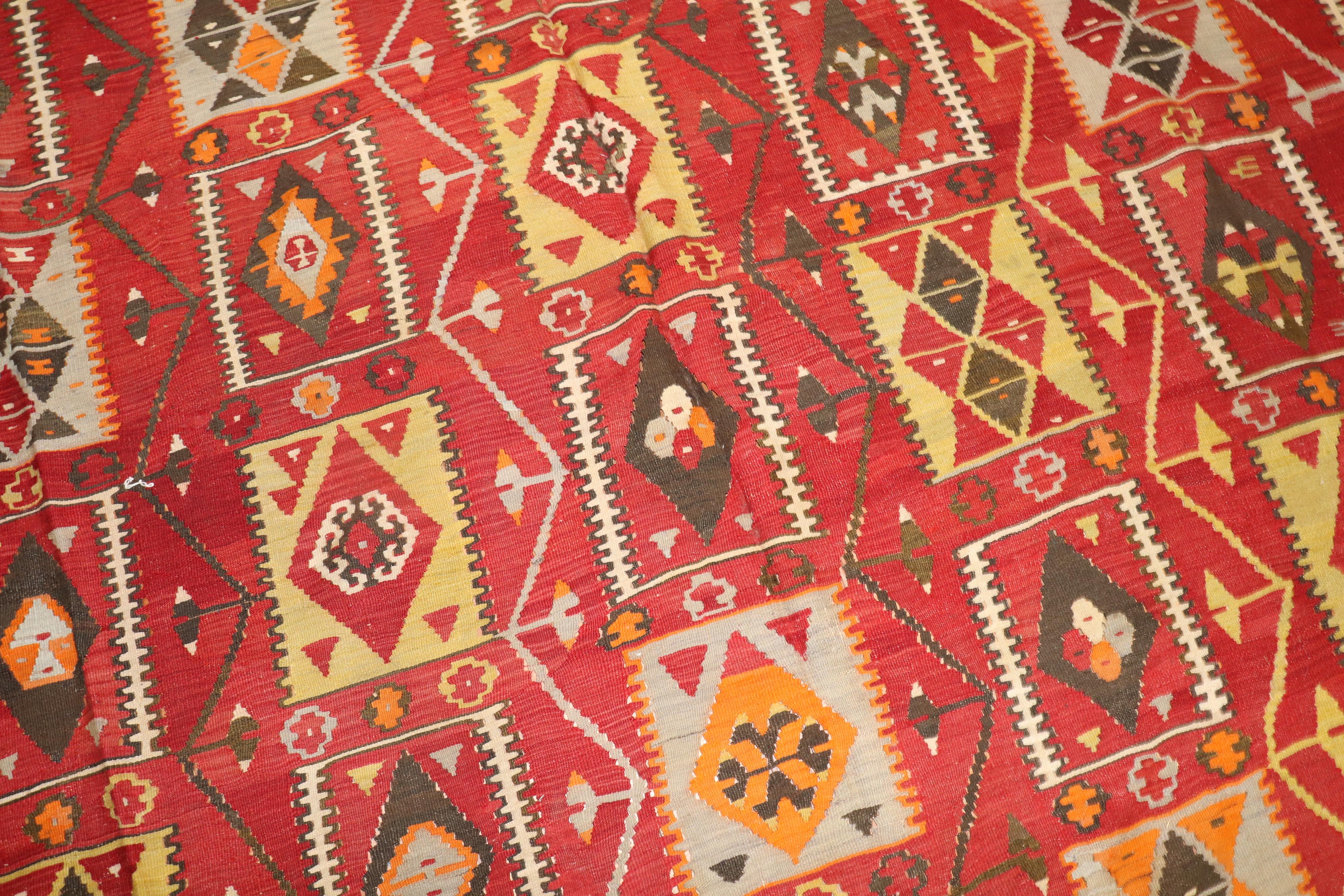 Cherry Red Room Size Turkish Kilim In Good Condition For Sale In New York, NY