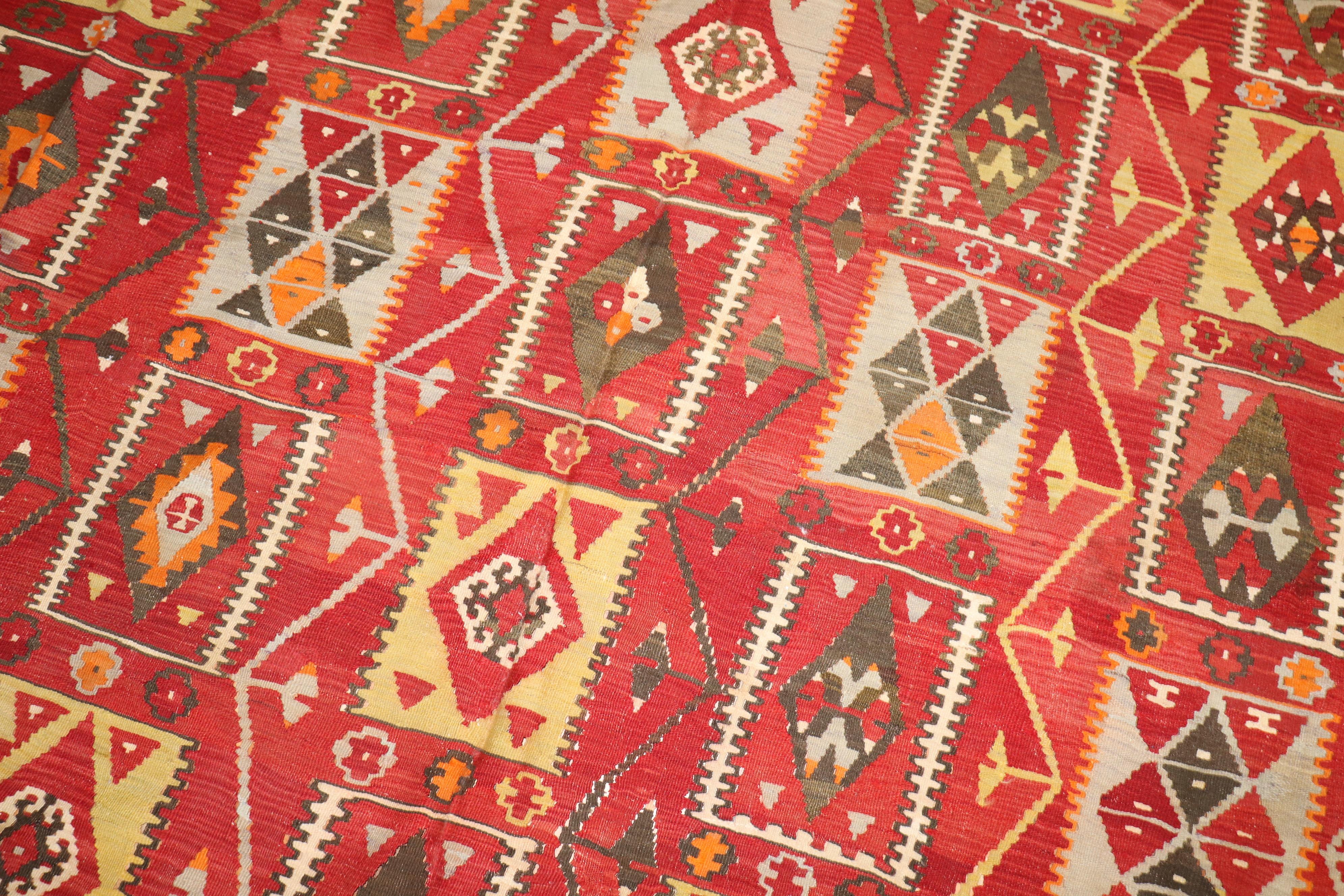 20th Century Cherry Red Room Size Turkish Kilim For Sale