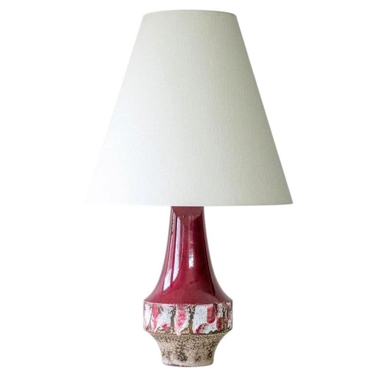 Cherry Red Sculptural Ceramic Lamp, Custom White Tapered Lampshade by R. Houben For Sale