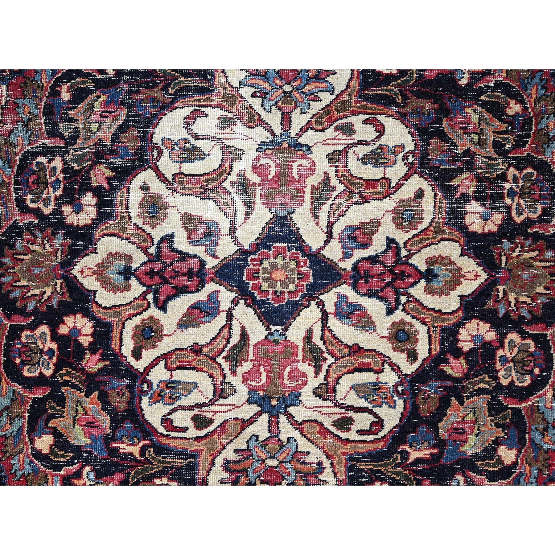 Cherry Red Vintage Persian Mashad Hand Knotted Pure Wool Sheared Low Clean Rug For Sale 4