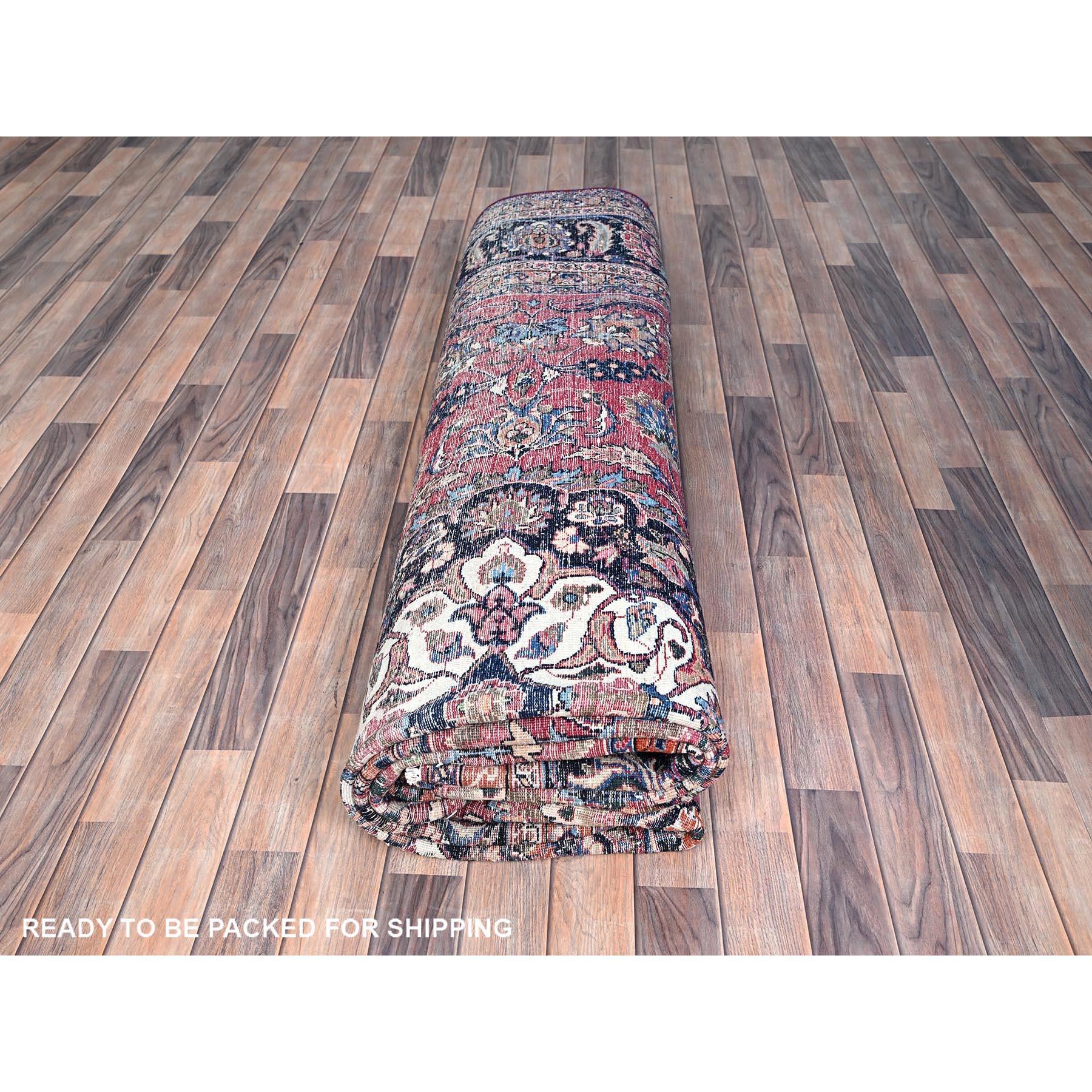 Cherry Red Vintage Persian Mashad Hand Knotted Pure Wool Sheared Low Clean Rug For Sale 5