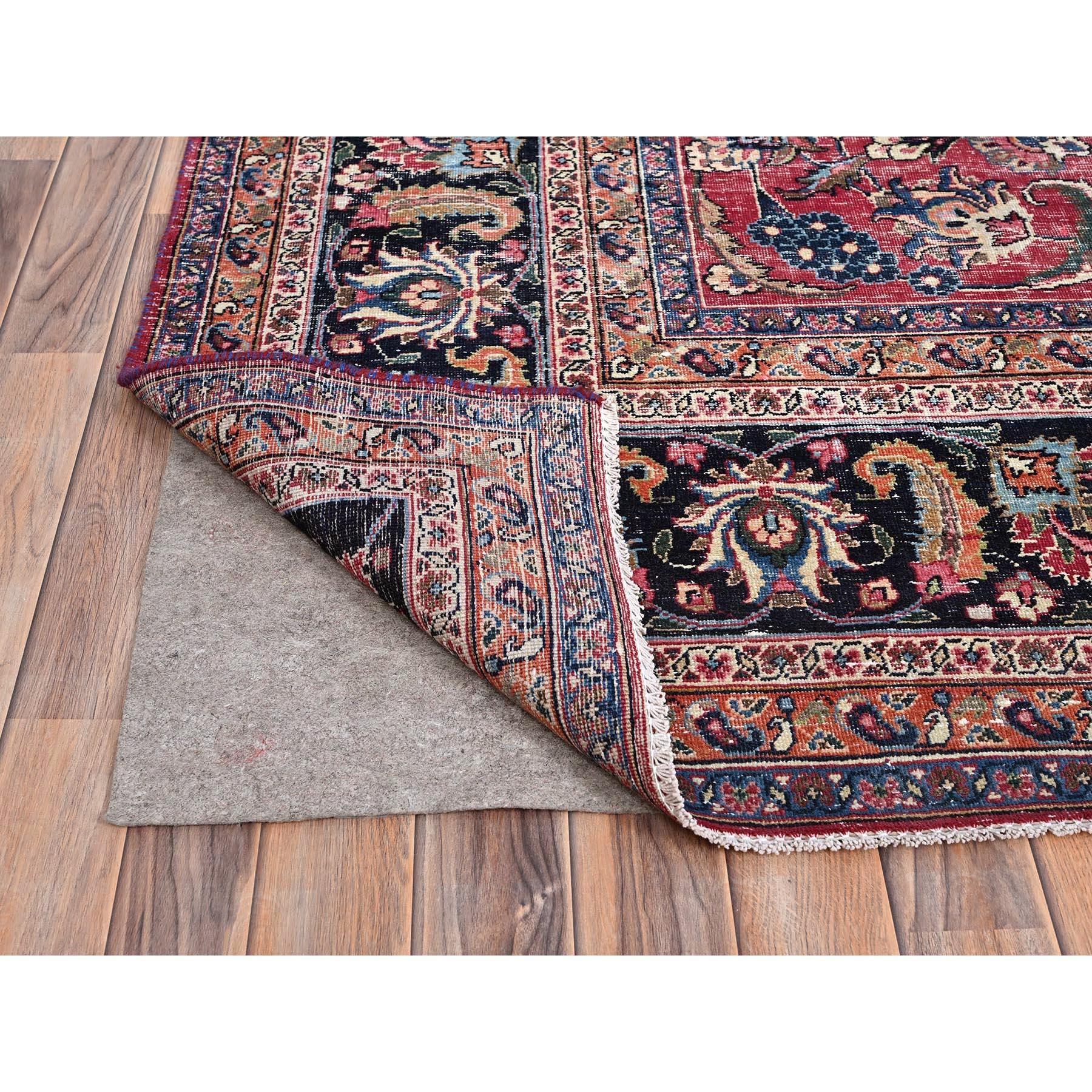 Mid-20th Century Cherry Red Vintage Persian Mashad Hand Knotted Pure Wool Sheared Low Clean Rug For Sale