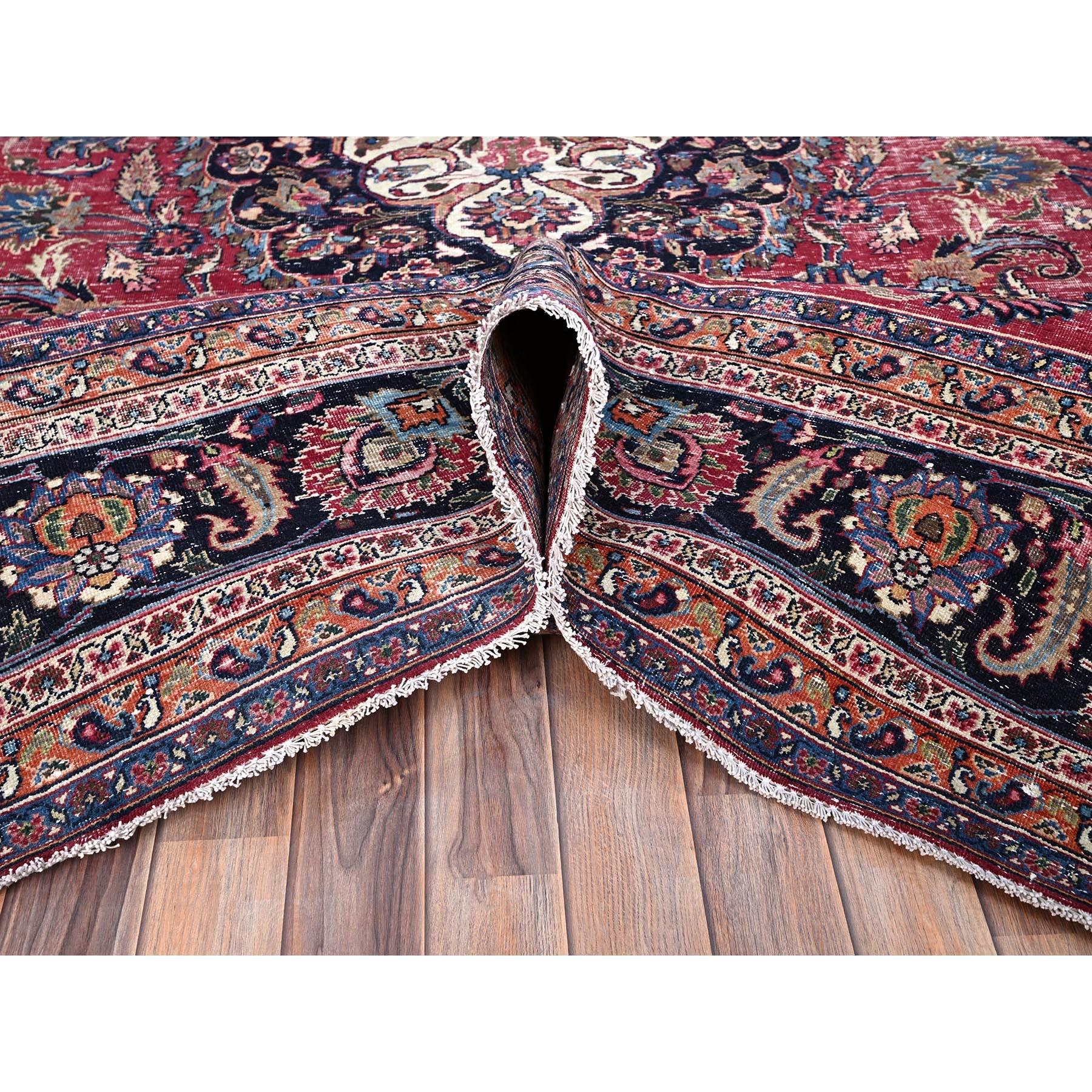 Cherry Red Vintage Persian Mashad Hand Knotted Pure Wool Sheared Low Clean Rug For Sale 1