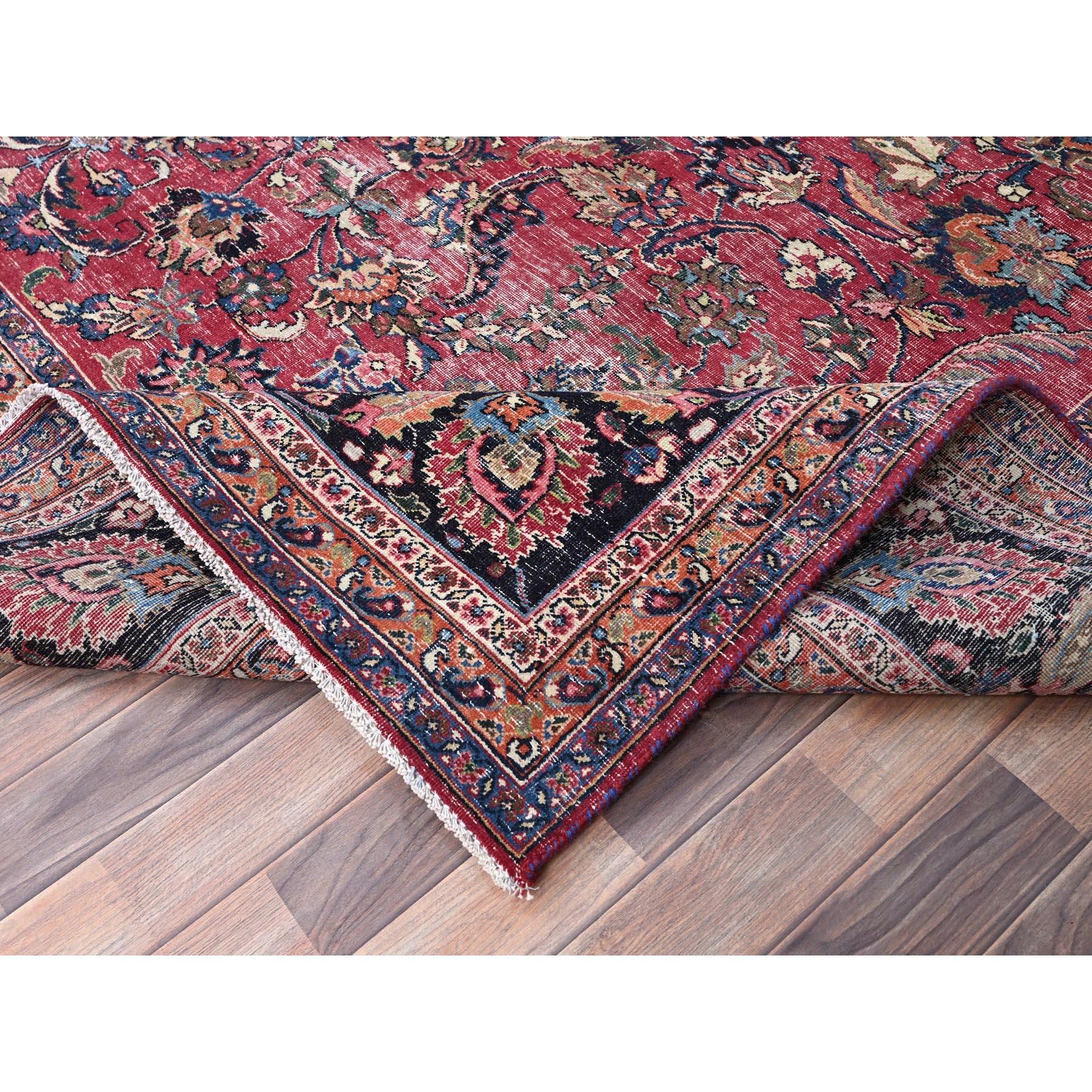 Cherry Red Vintage Persian Mashad Hand Knotted Pure Wool Sheared Low Clean Rug For Sale 2