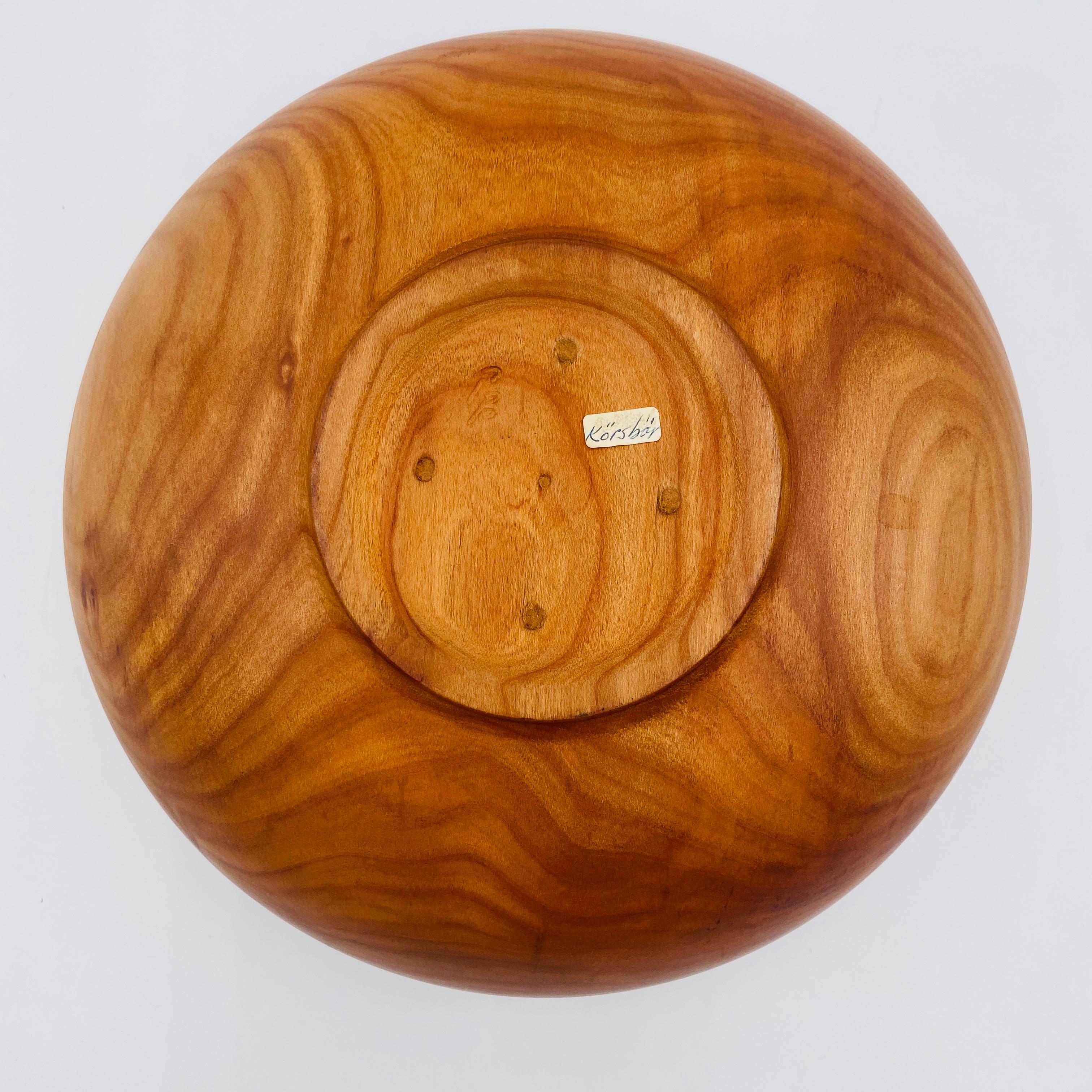 Hand-Carved Cherry Salad Bowl Handmade Signed, Sweden, c. 1960 For Sale