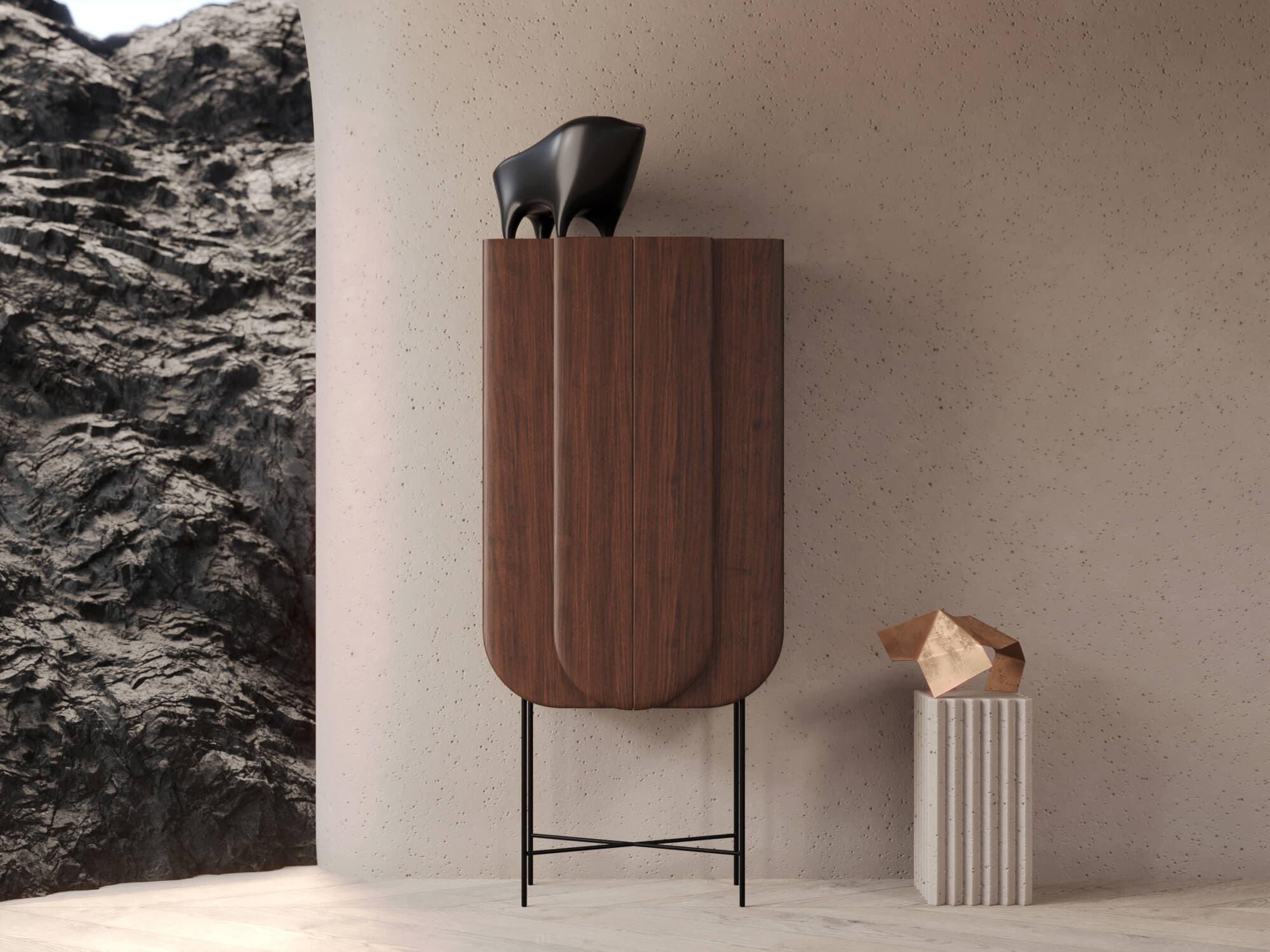 Ash Cherry Sepia Bloom Icon Bar Cabinet by Milla & Milli For Sale