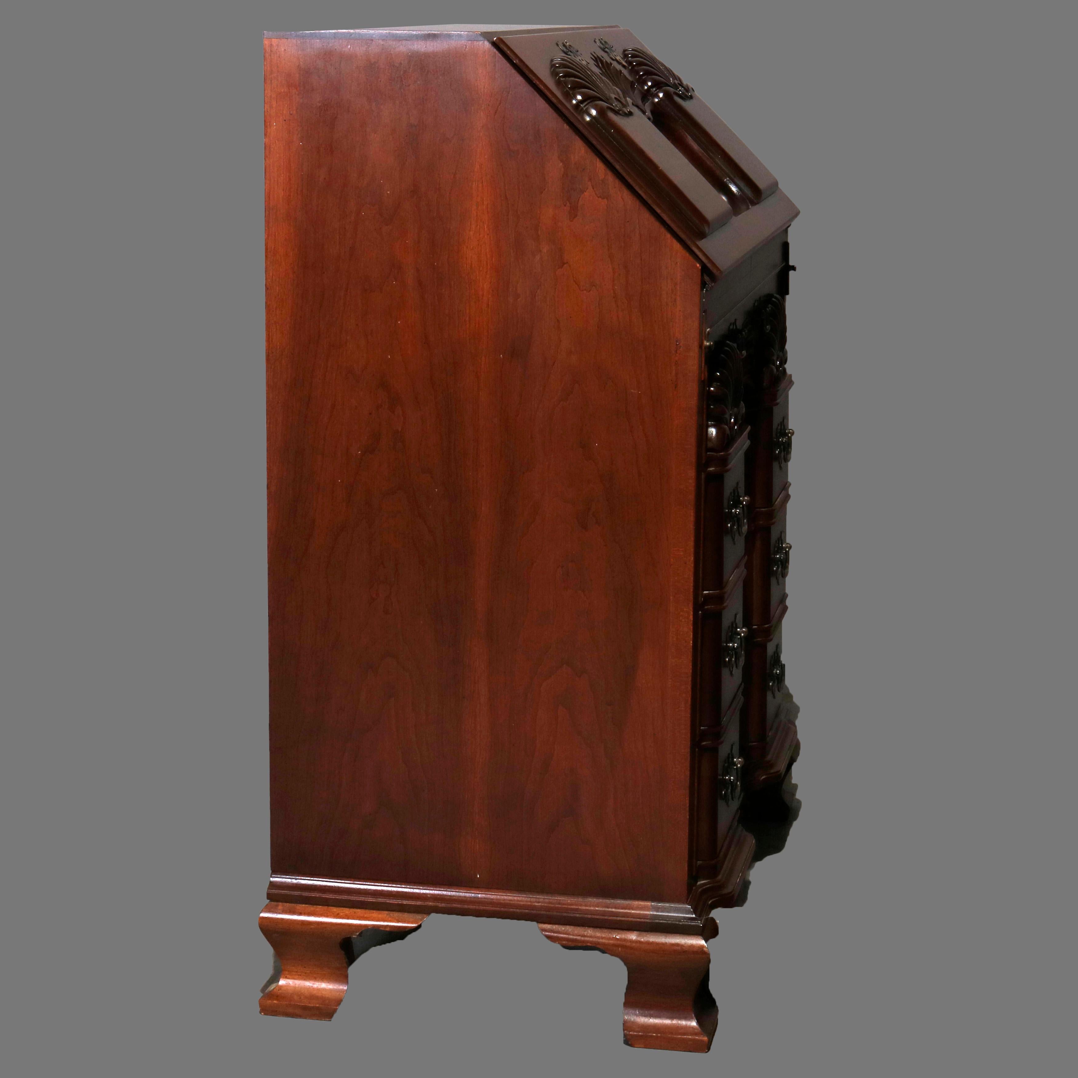 Cherry Shell Carved Chippendale Blockfront Dropfront Desk C. 20th 5