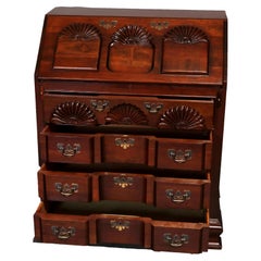 Cherry Shell Carved Chippendale Blockfront Dropfront Desk C. 20th