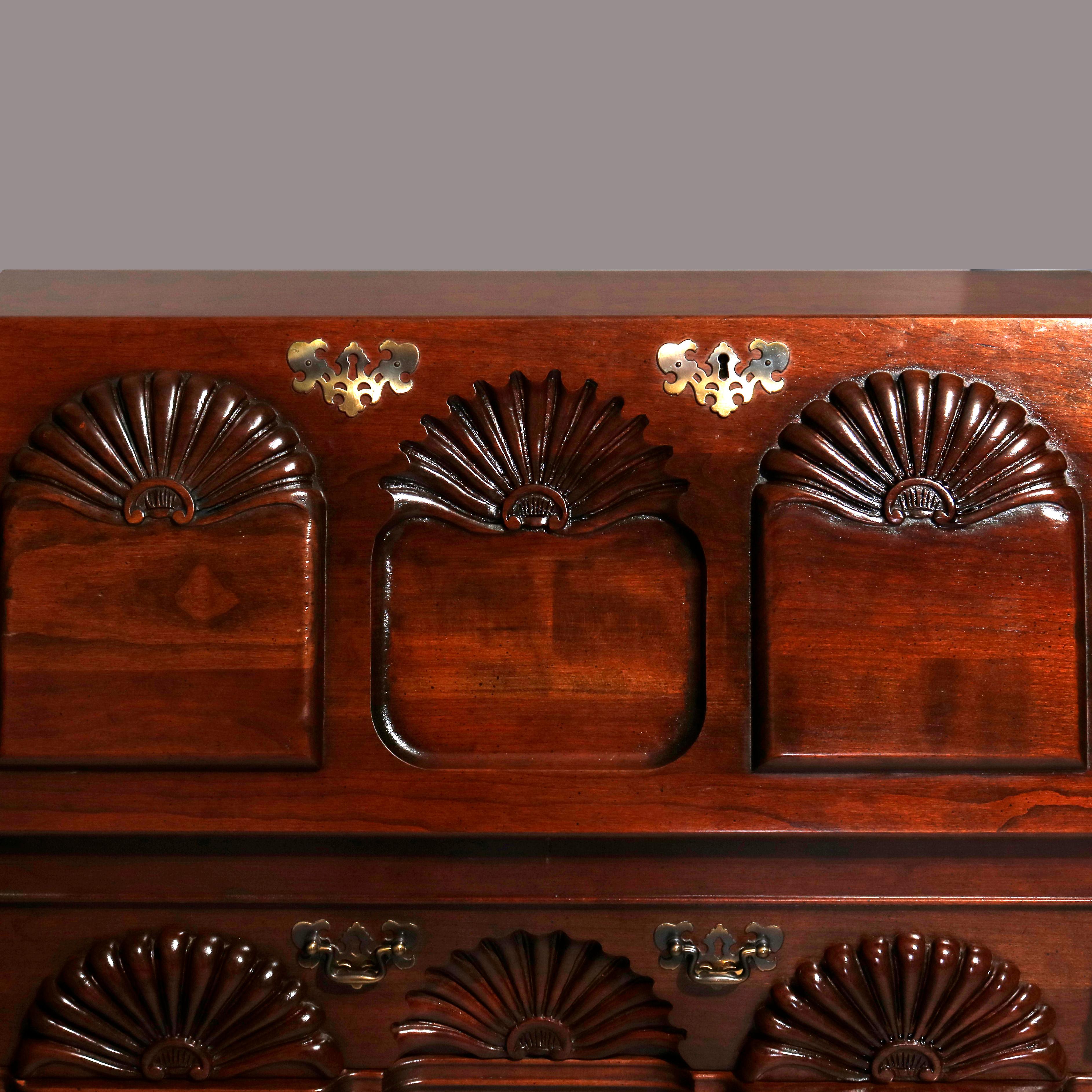Brass Cherry Shell Carved Chippendale Blockfront Dropfront Desk C. 20th