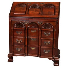 Cherry Shell Carved Chippendale Blockfront Dropfront Desk C. 20th