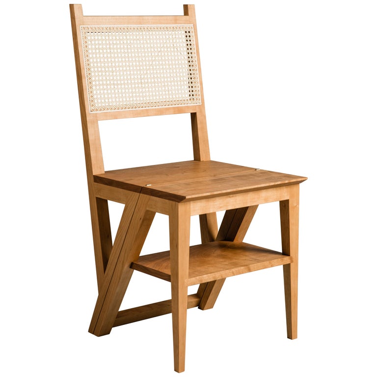 Cherry Stepladder Chair Library Chair, Transforming Chair and Step Stool  For Sale at 1stDibs