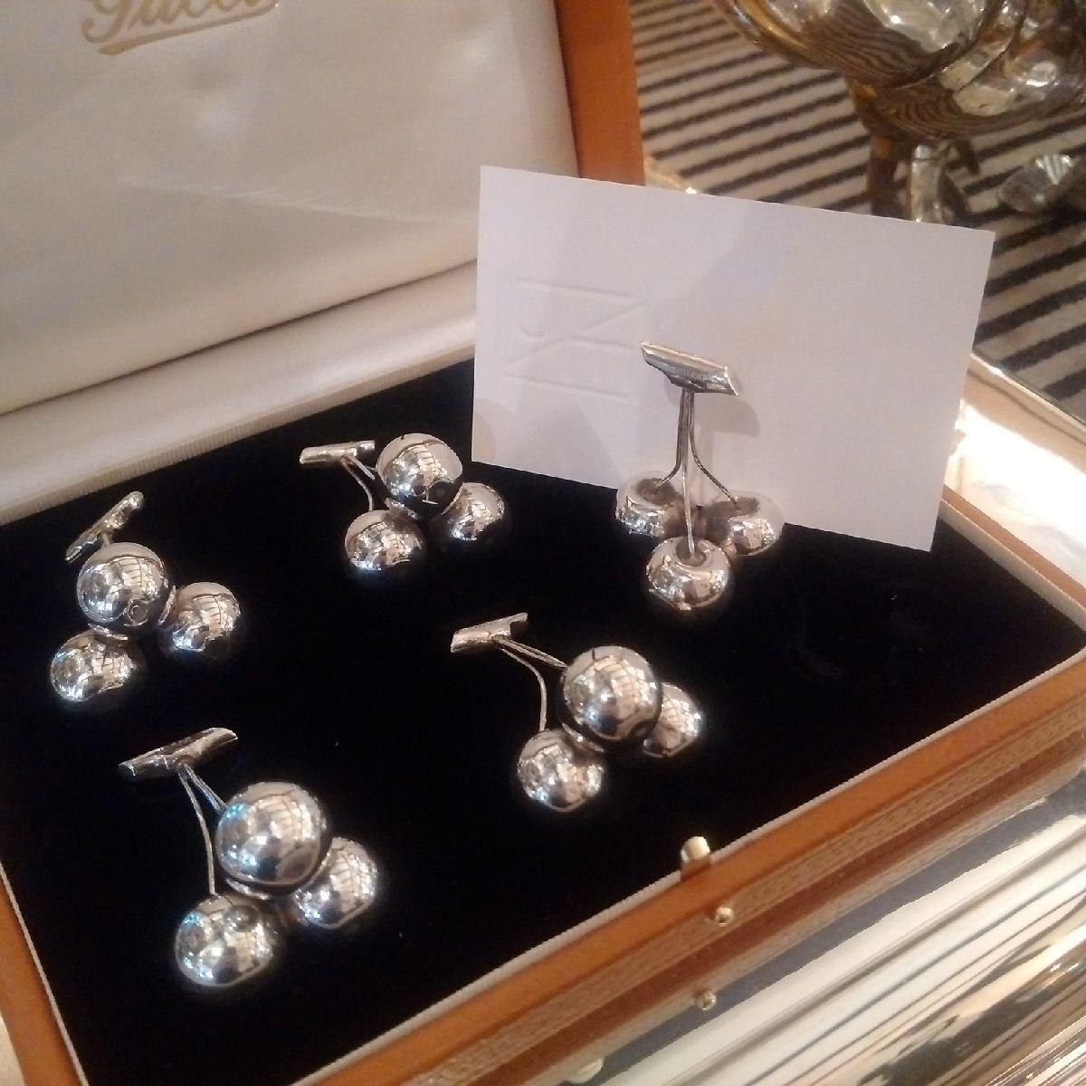 Italian 'Cherry' Sterling silver place-card or menu holders by Gucci, 1960s