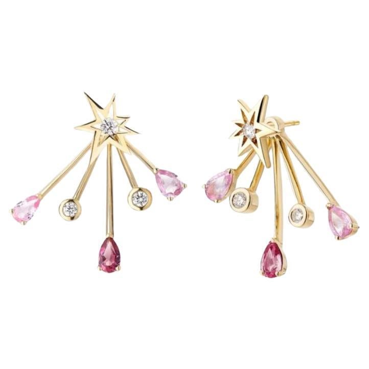 CHERRY TRAILBLAZER EAR JACKET & BANG STUD – Tourmaline, Sapphire, Diamond & 18K For Sale