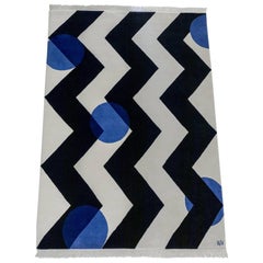 Tappeto  Dot blu Moderna Geometrica Nero Bianco   Tappeto in lana a zig zag