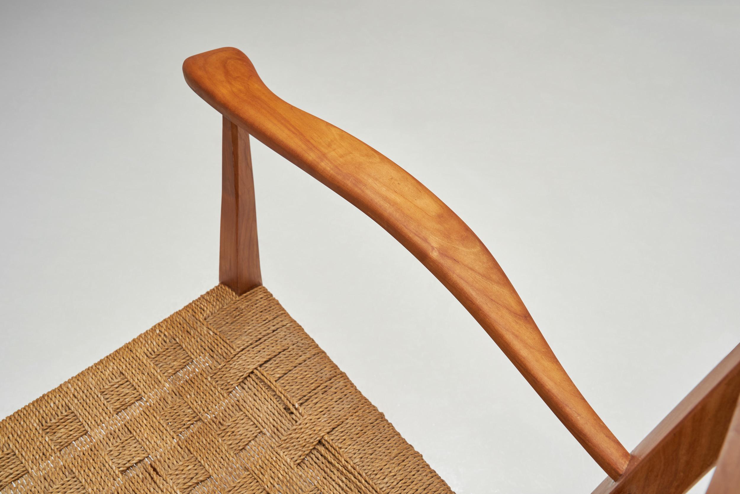 Poltrona in legno di ciliegio e corda di carta di Bas Van Pelt (Attr.), Paesi Bassi, 1940 in vendita 6