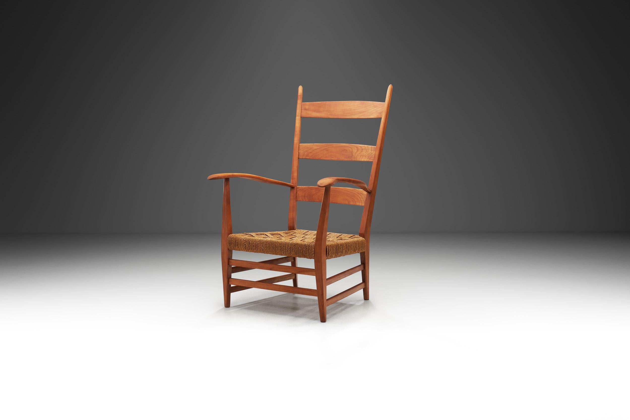 Questa poltrona organica attribuita al designer olandese Bas Van Pelt è un modello elegante con un livello di artigianalità eccezionalmente alto. La costruzione di questo raro design degli anni '40 è semplice nella sua essenza, ma grazie ai dettagli