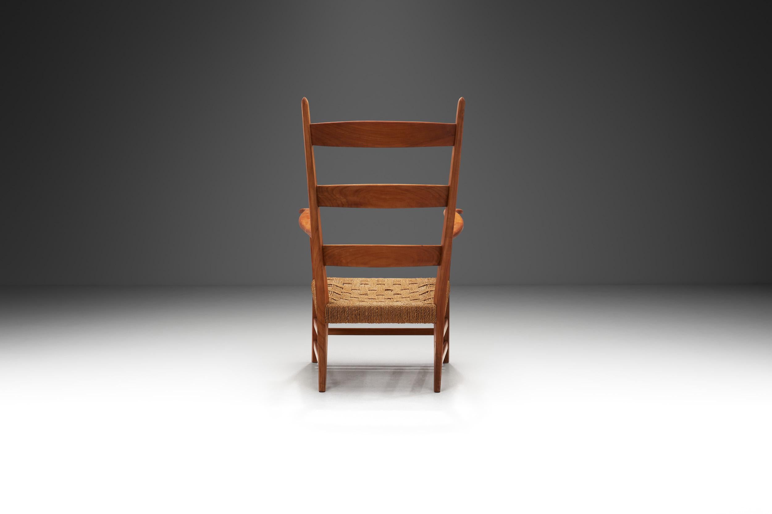 Olandese Poltrona in legno di ciliegio e corda di carta di Bas Van Pelt (Attr.), Paesi Bassi, 1940 in vendita