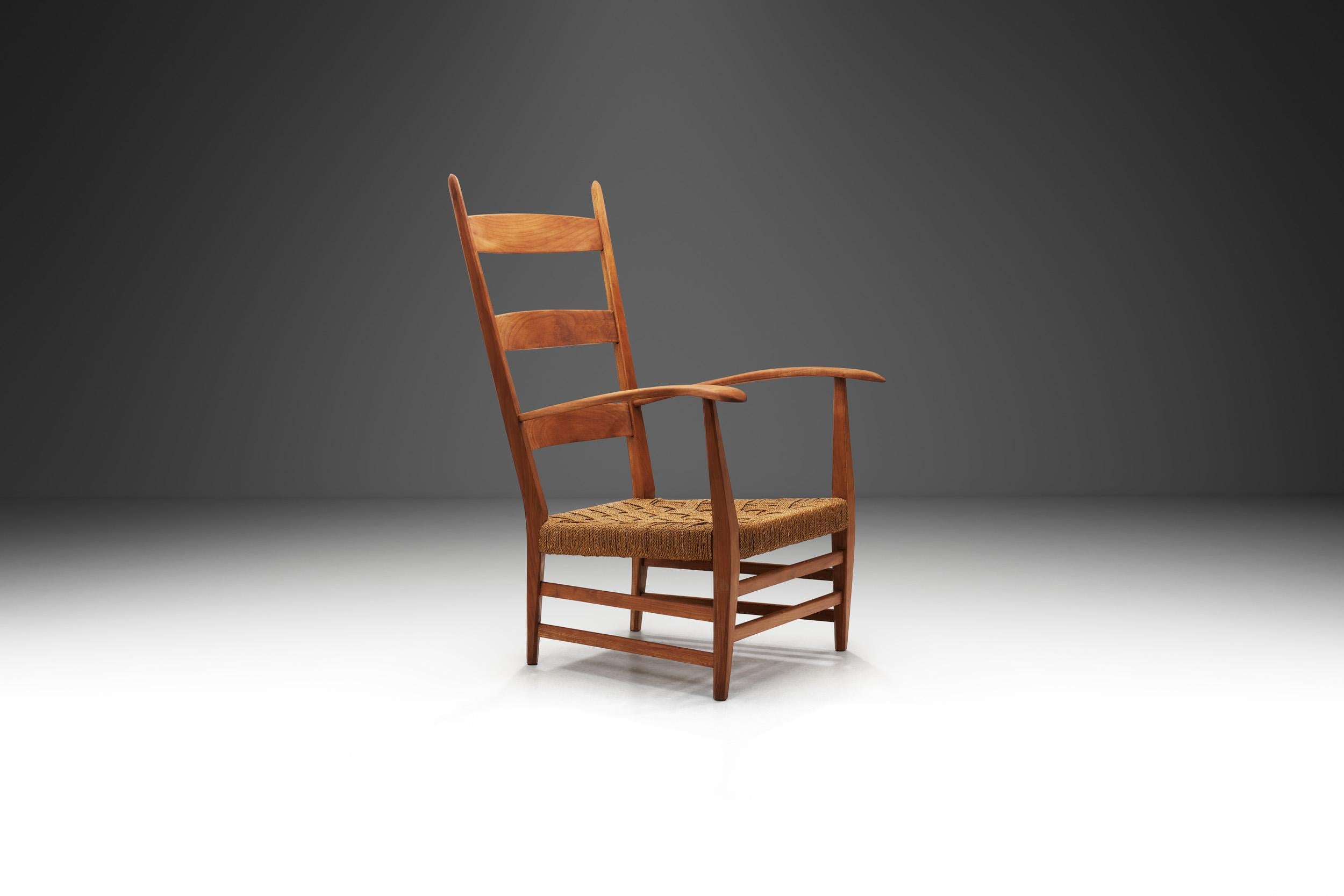 Poltrona in legno di ciliegio e corda di carta di Bas Van Pelt (Attr.), Paesi Bassi, 1940 In condizioni buone in vendita a Utrecht, NL