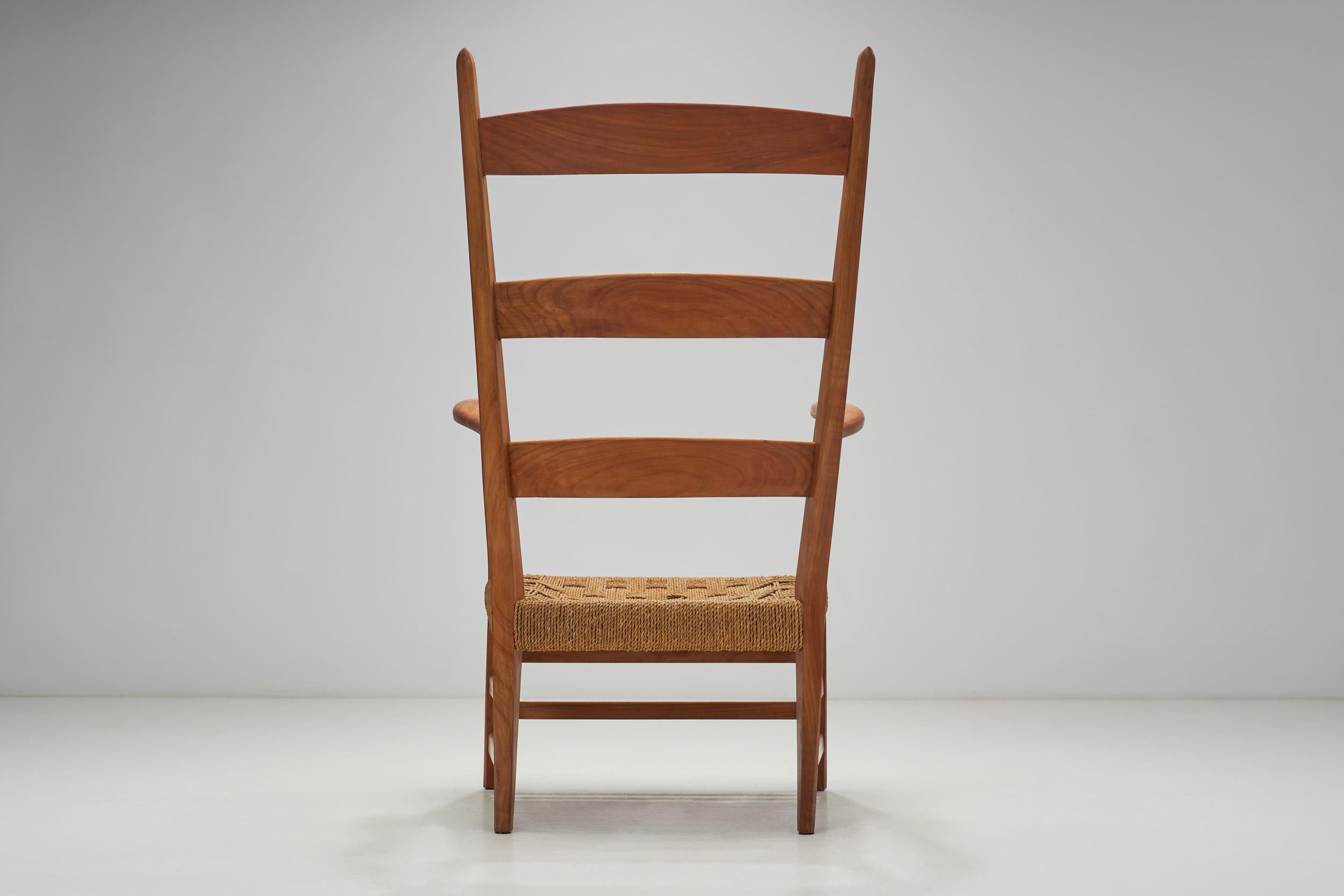 Poltrona in legno di ciliegio e corda di carta di Bas Van Pelt (Attr.), Paesi Bassi, 1940 in vendita 1