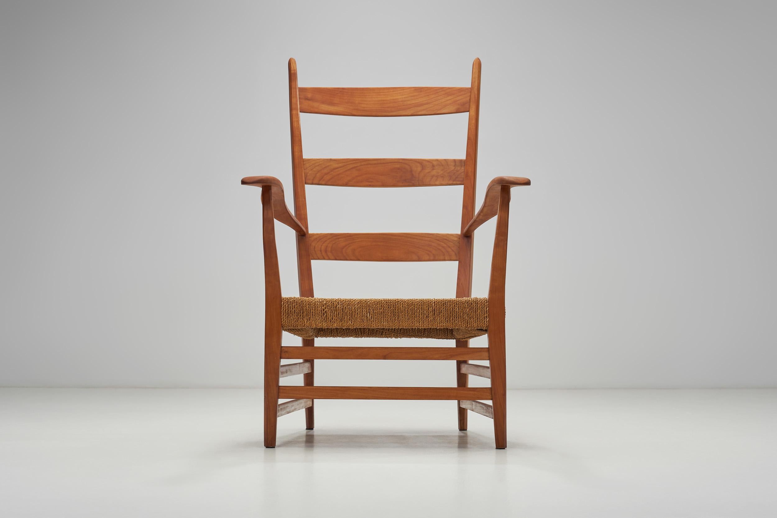 Poltrona in legno di ciliegio e corda di carta di Bas Van Pelt (Attr.), Paesi Bassi, 1940 in vendita 2