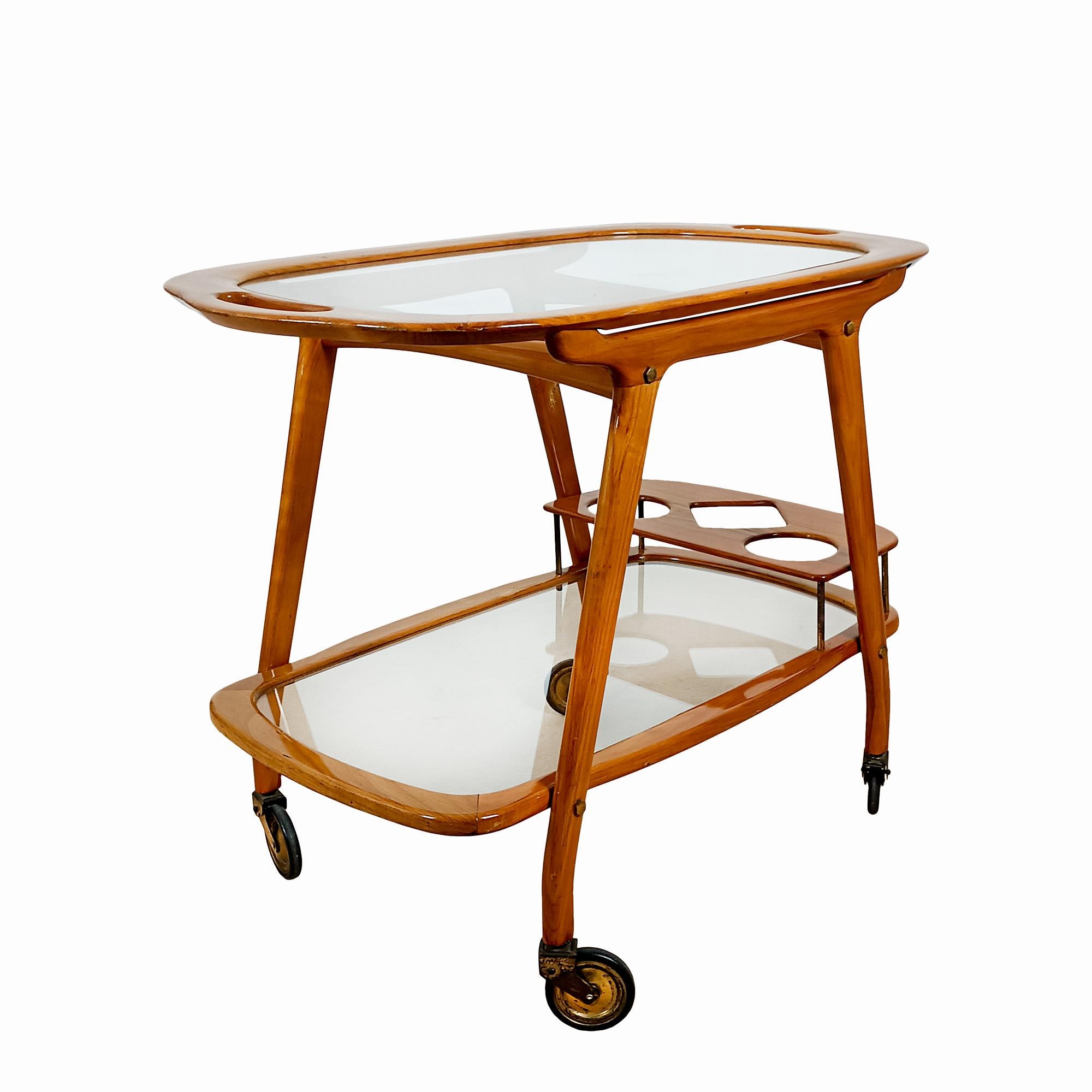 Mid-20th Century Cherry wood bar cart by Cesare Lacca - Italy 1950 For Sale