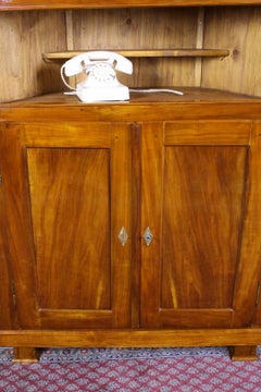 Cherry Wood Biedermeier Corner Vitrine Cabinet Glass Doors