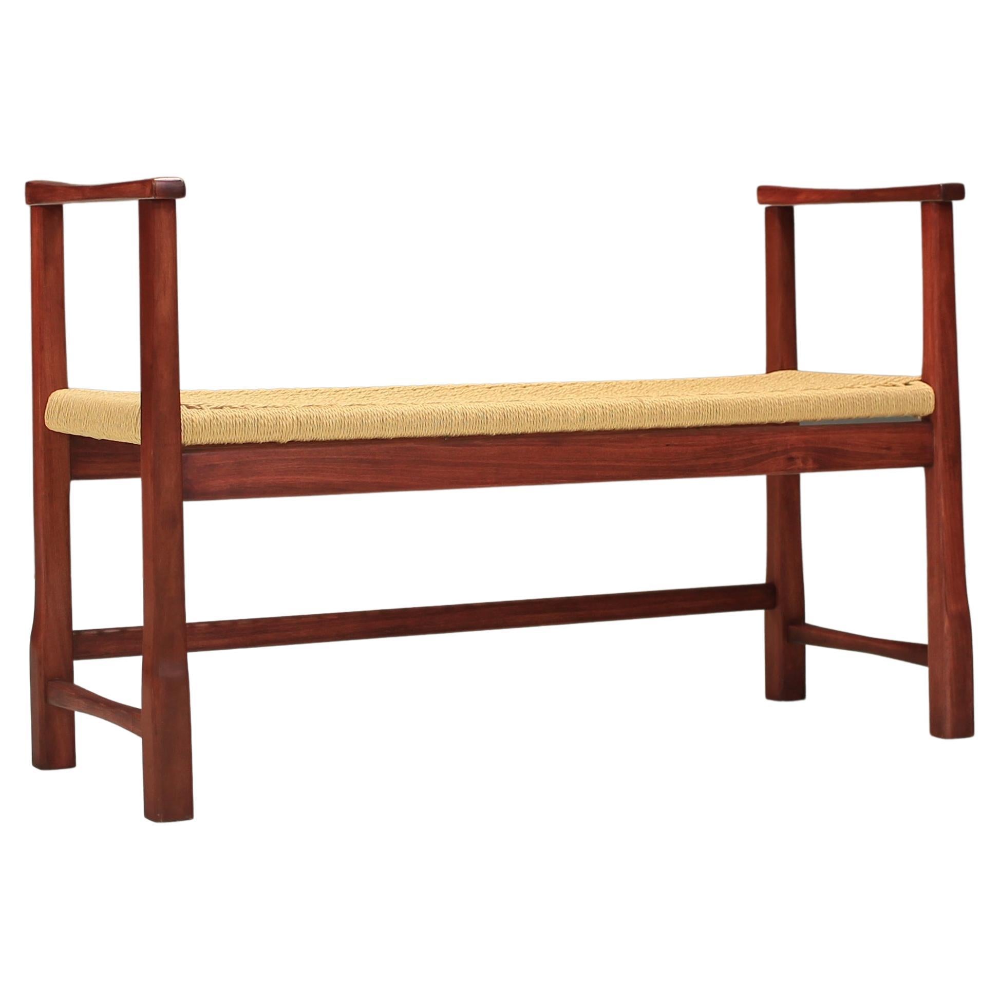 Cherry Wood Entryway Bench Paper Cord with Arms