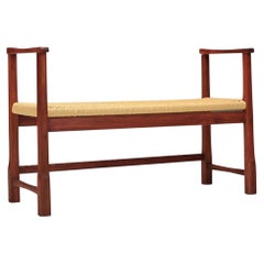 Cherry Wood Entryway Bench Paper Cord with Arms