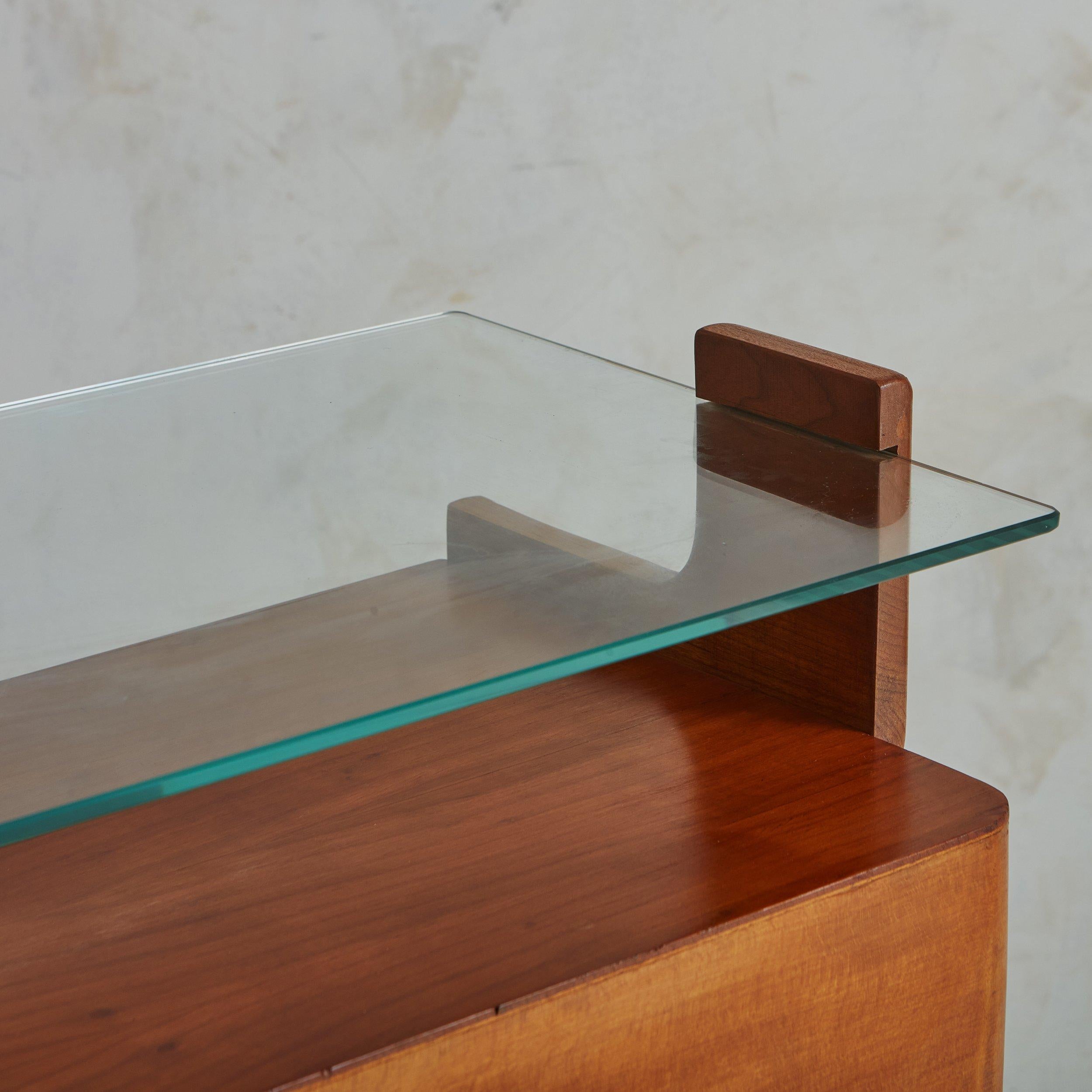 Cherry Wood + Glass Console Table in the Style of Carlo Di Carli, Italy 1950s For Sale 1
