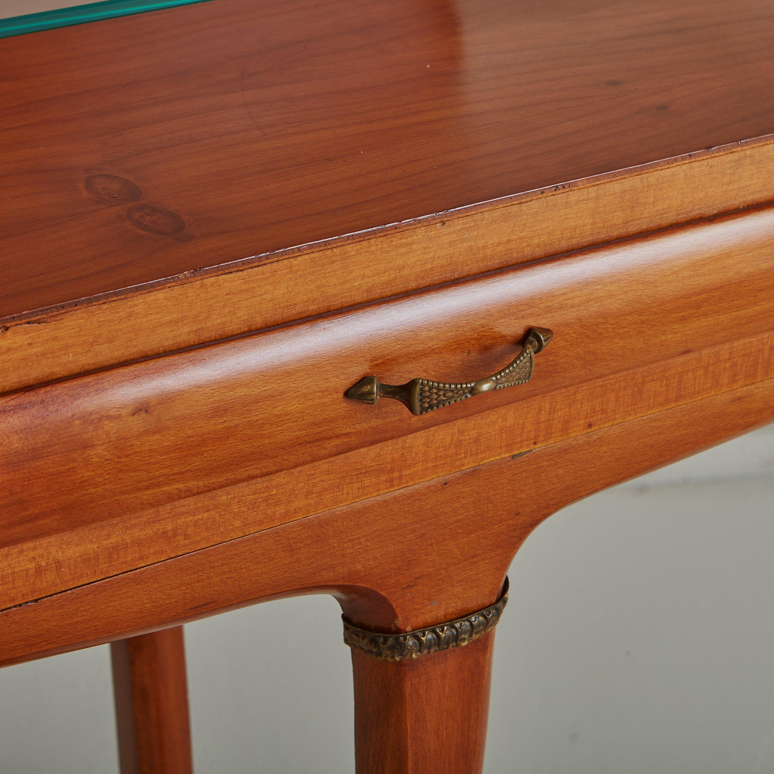 Cherry Wood + Glass Console Table in the Style of Carlo Di Carli, Italy 1950s For Sale 2