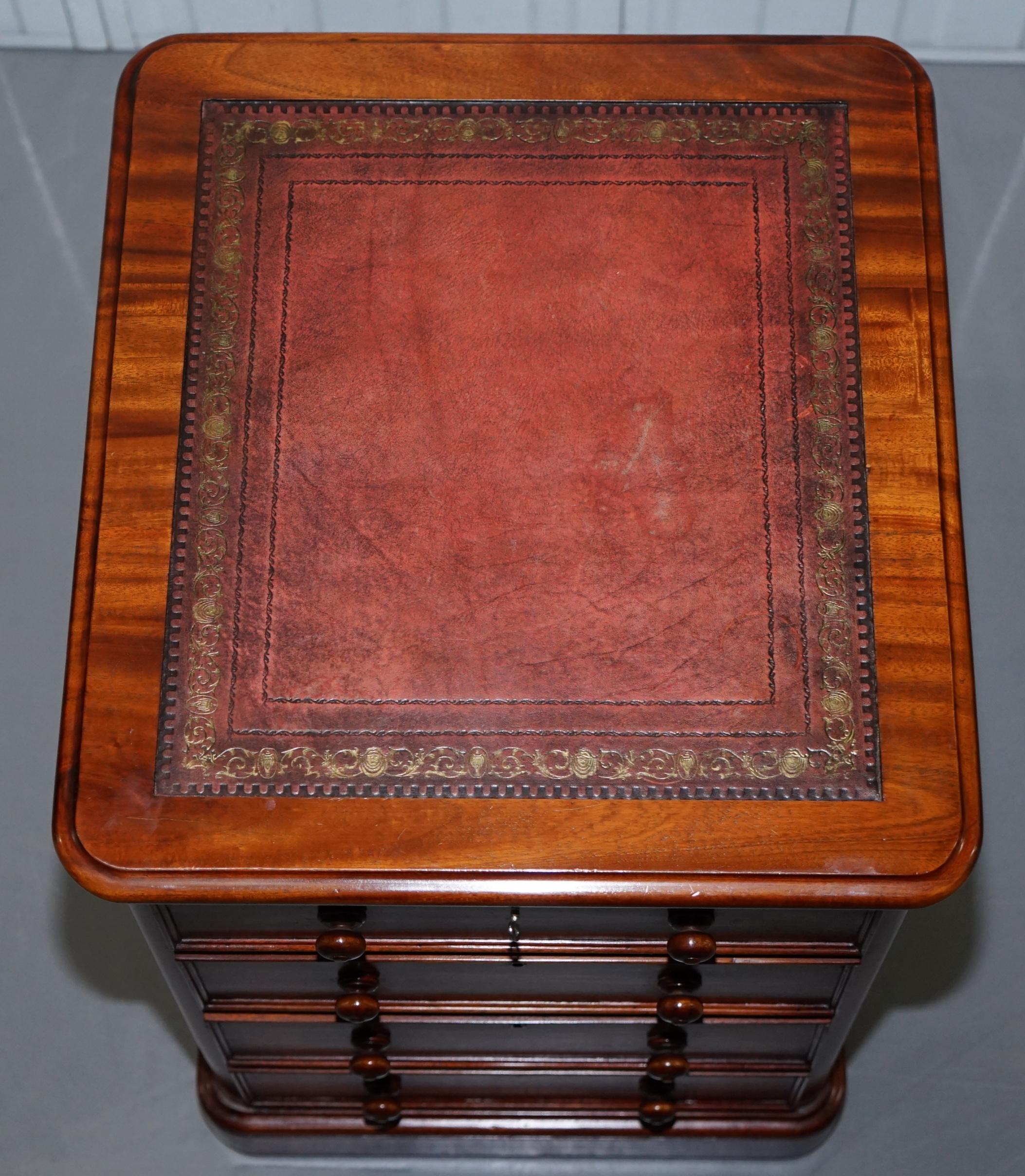 English Cherrywood Oxblood Leather Top Office Filing Cabinet Part of a Large Suite