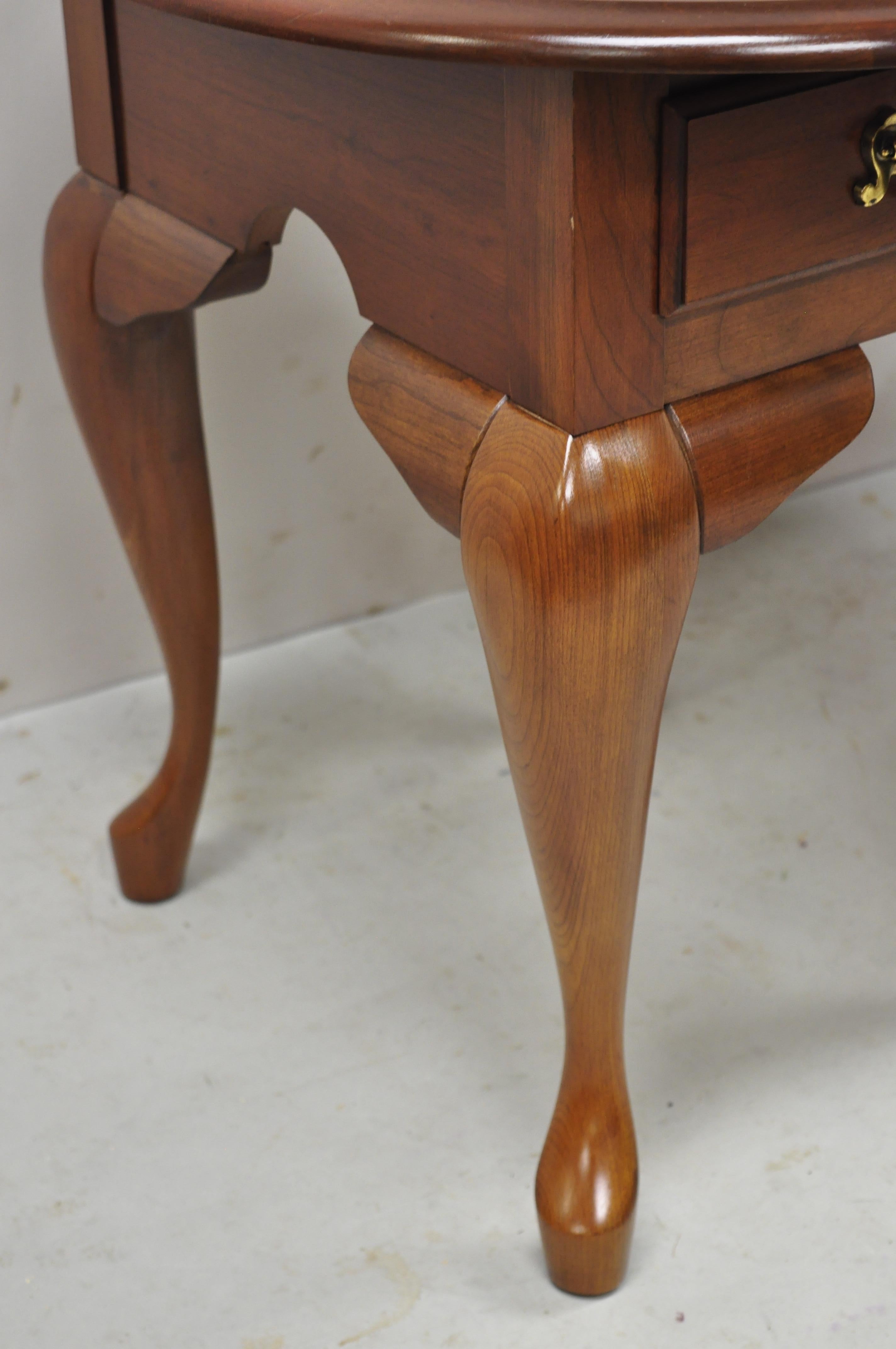 Cherry Wood Queen Anne One Drawer Oval Lamp Side End Tables, a Pair 3