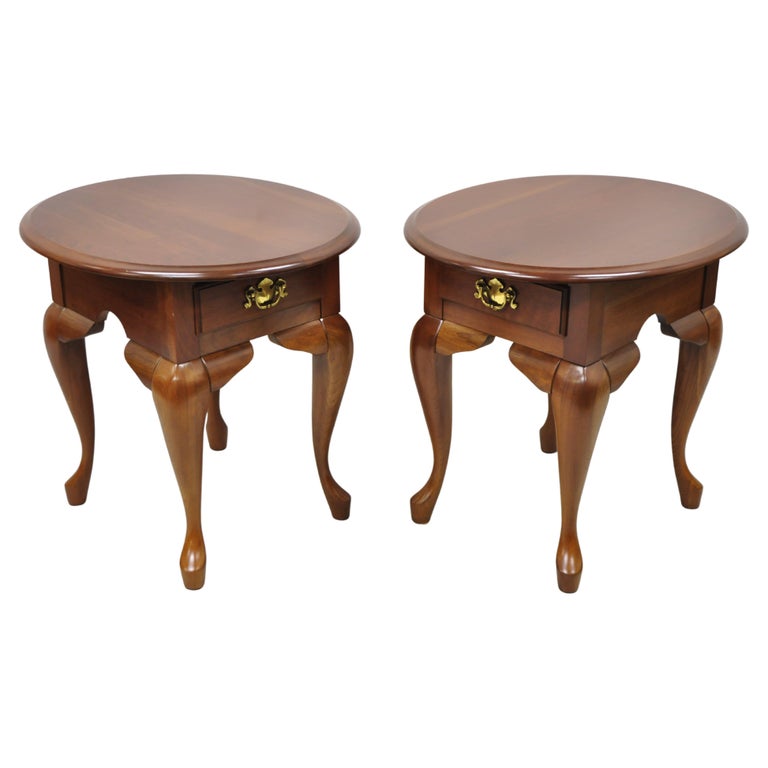 Cherry Wood Queen Anne One Drawer Oval, Queen Anne Side Table With Drawers